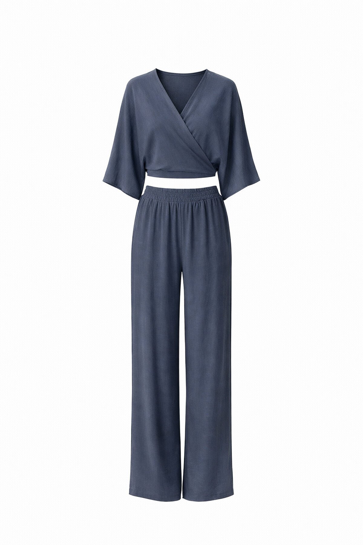 Kruvaze Yaka Bluz Ve Pantolon Takım