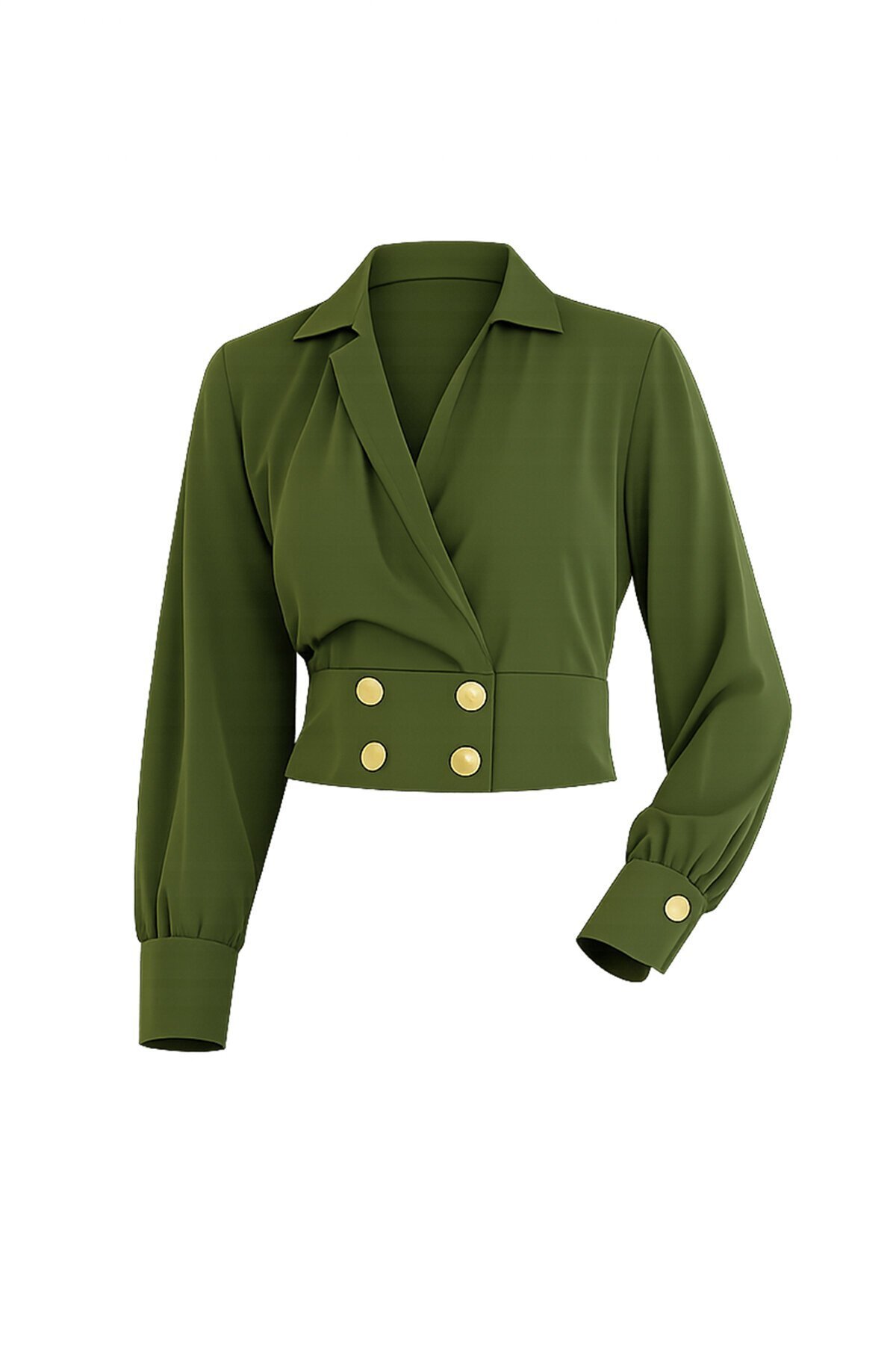 Kruvaze Yaka Düğmeli Crop Ceket