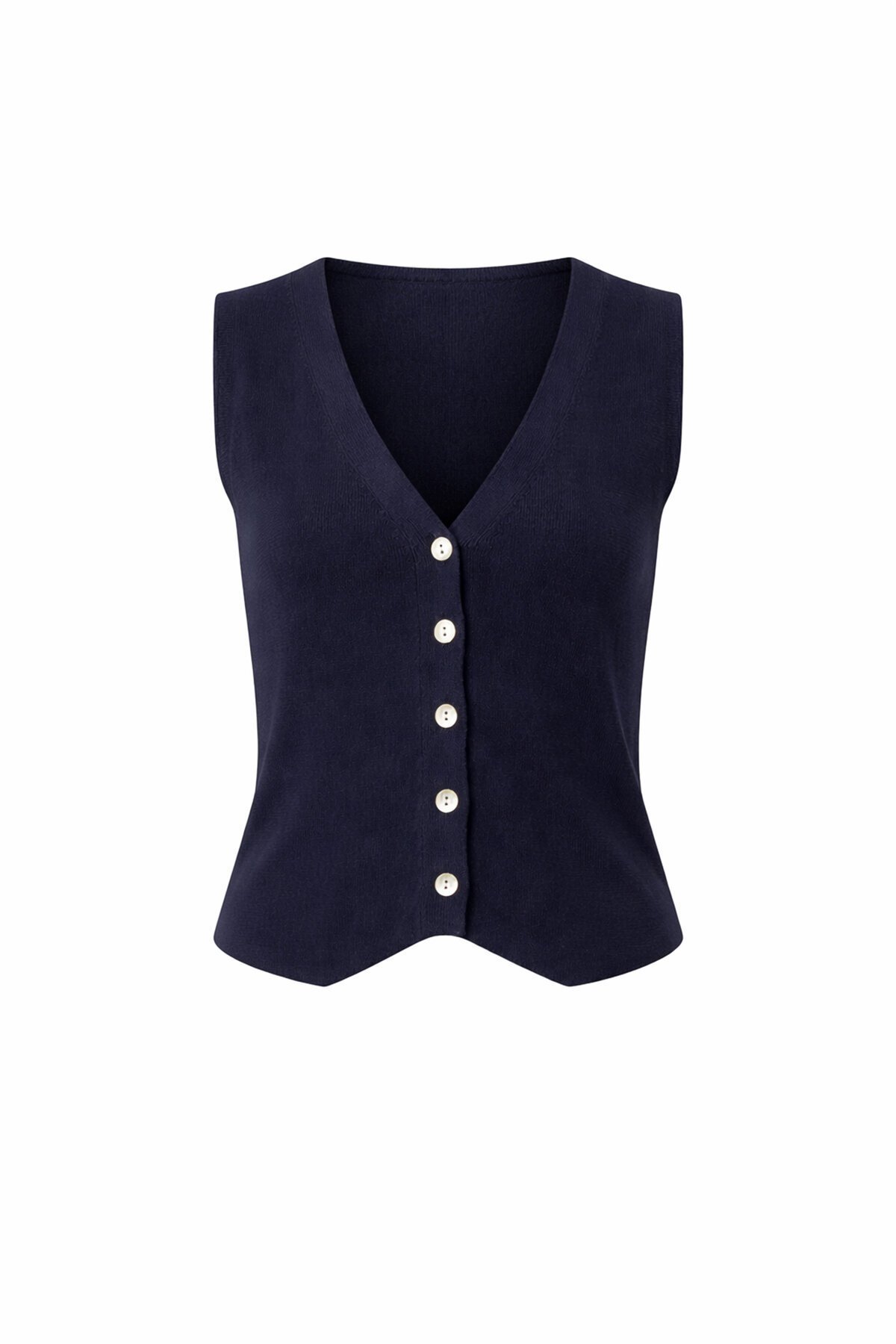 Lacivert V Yaka Düğmeli Yazlık Triko Yelek