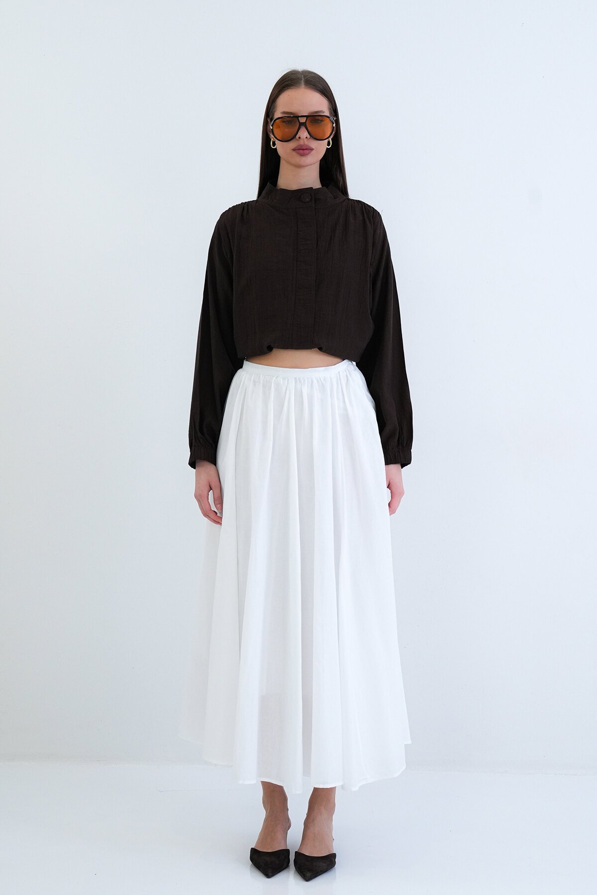 Lastikli Cepli Midi Etek