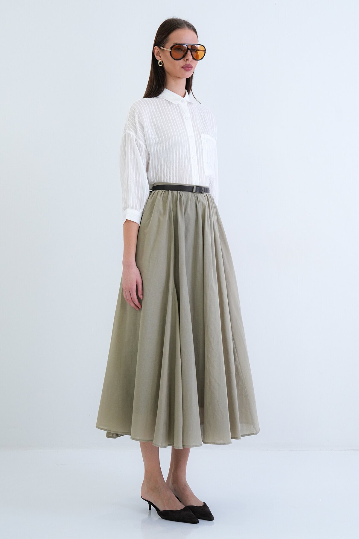 Lastikli Cepli Midi Etek