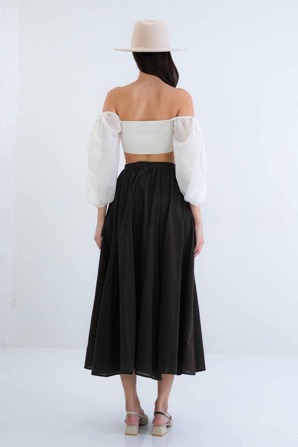 Lastikli Cepli Midi Etek