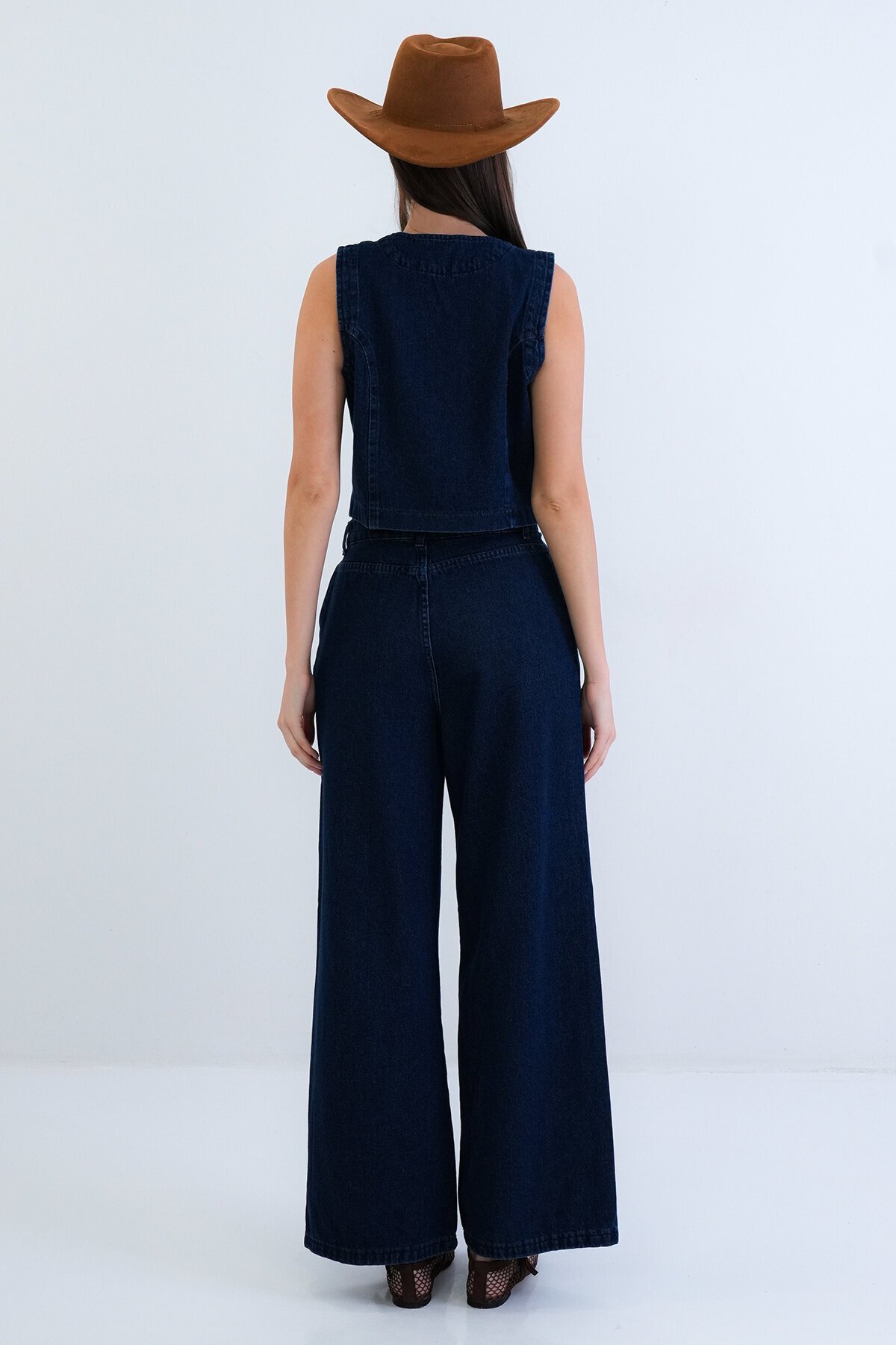 Nakışlı Kot Yelek Ve Denim Pantolon Takım