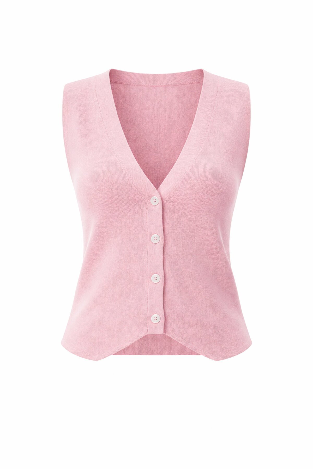 Pembe V Yaka Düğmeli Yazlık Triko Yelek