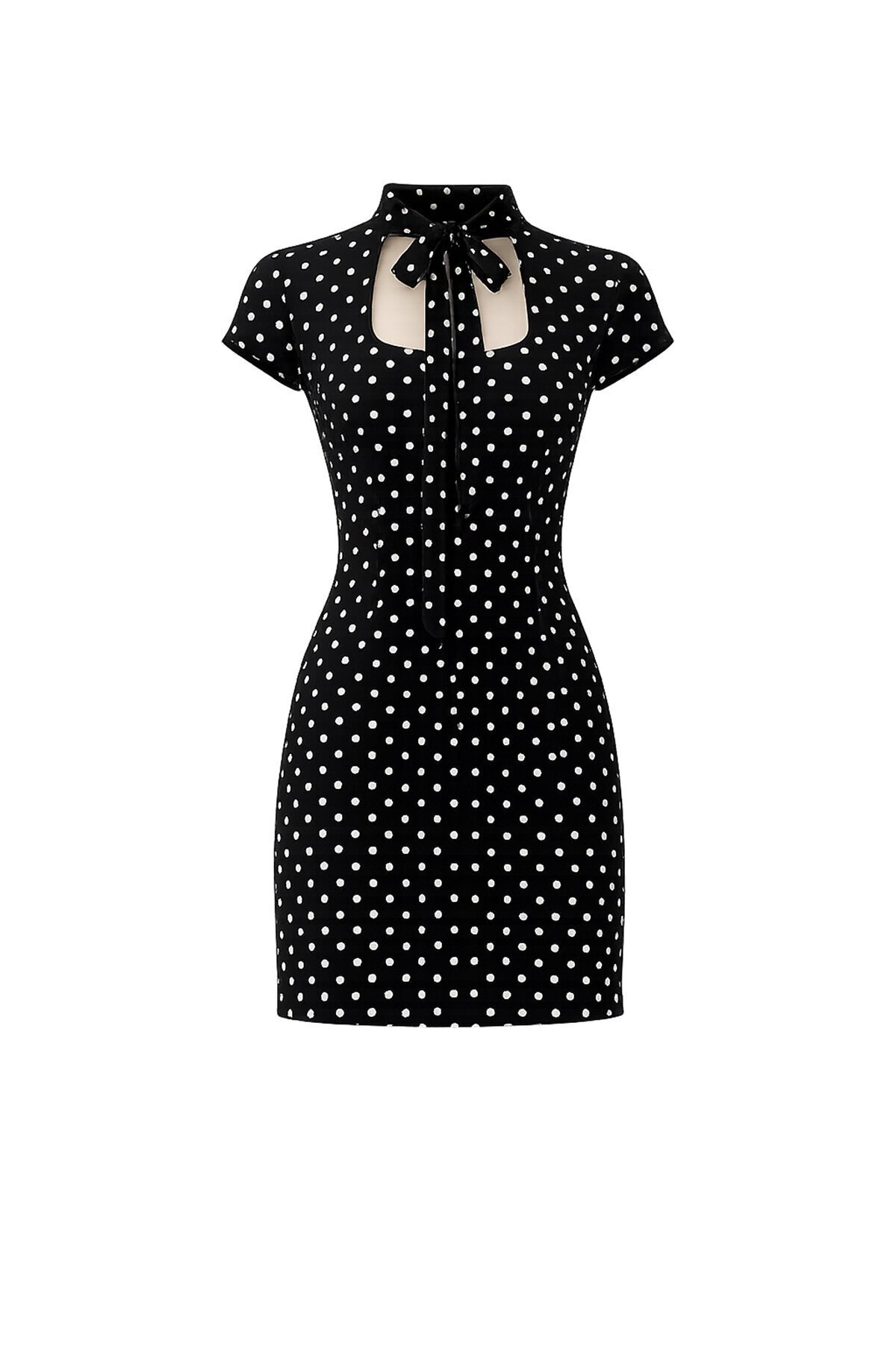 Puantiye Desenli Boyun Bağlamalı Mini Elbise