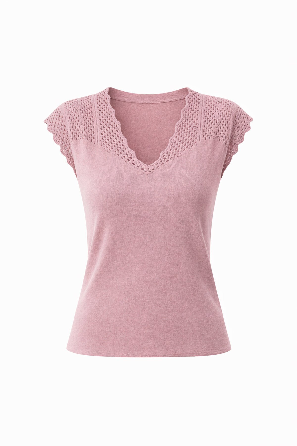 Pudra V Yaka Delik Ajurlu Mevsimlik Triko Bluz