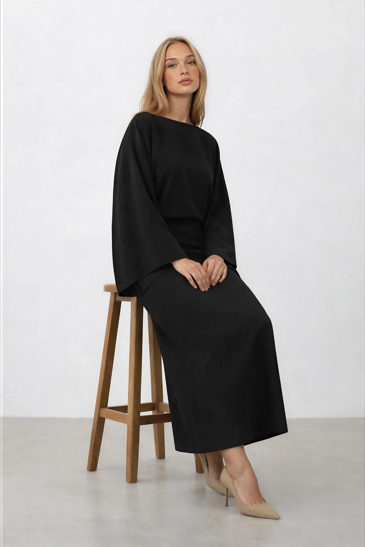 Salaş Kesim Yarasa Kol Uzun Elbise