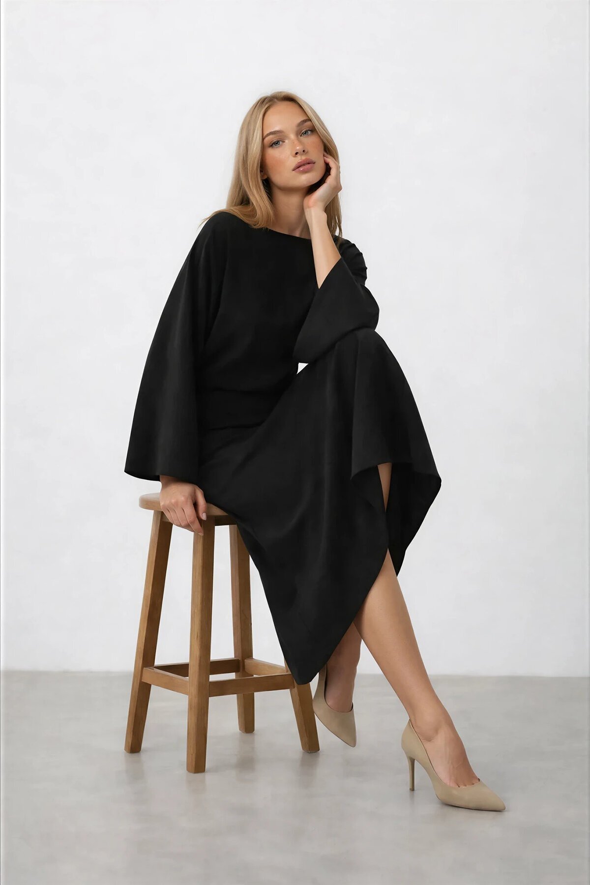 Salaş Kesim Yarasa Kol Uzun Elbise