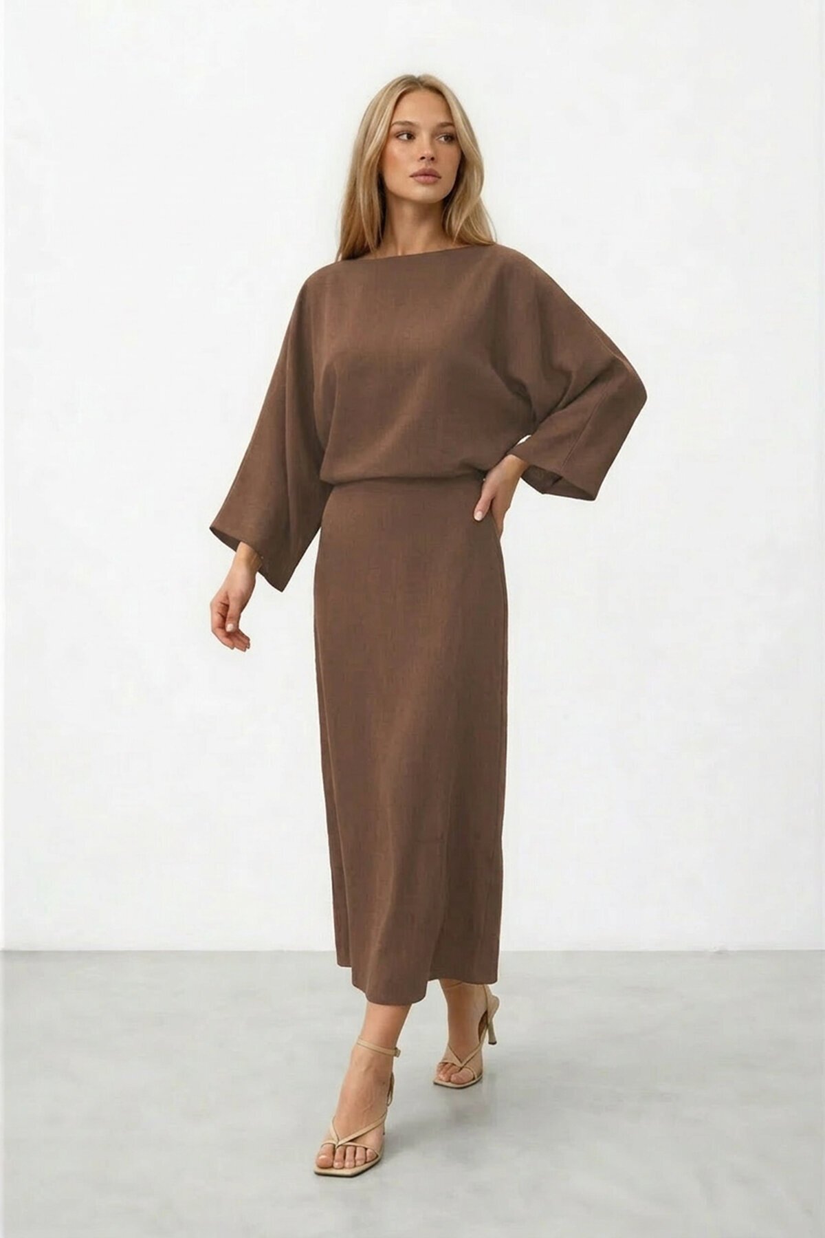 Salaş Kesim Yarasa Kol Uzun Elbise