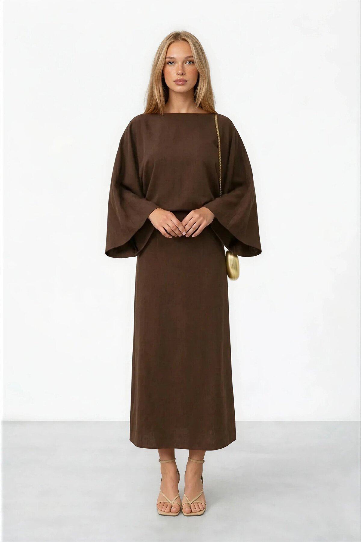 Salaş Kesim Yarasa Kol Uzun Elbise