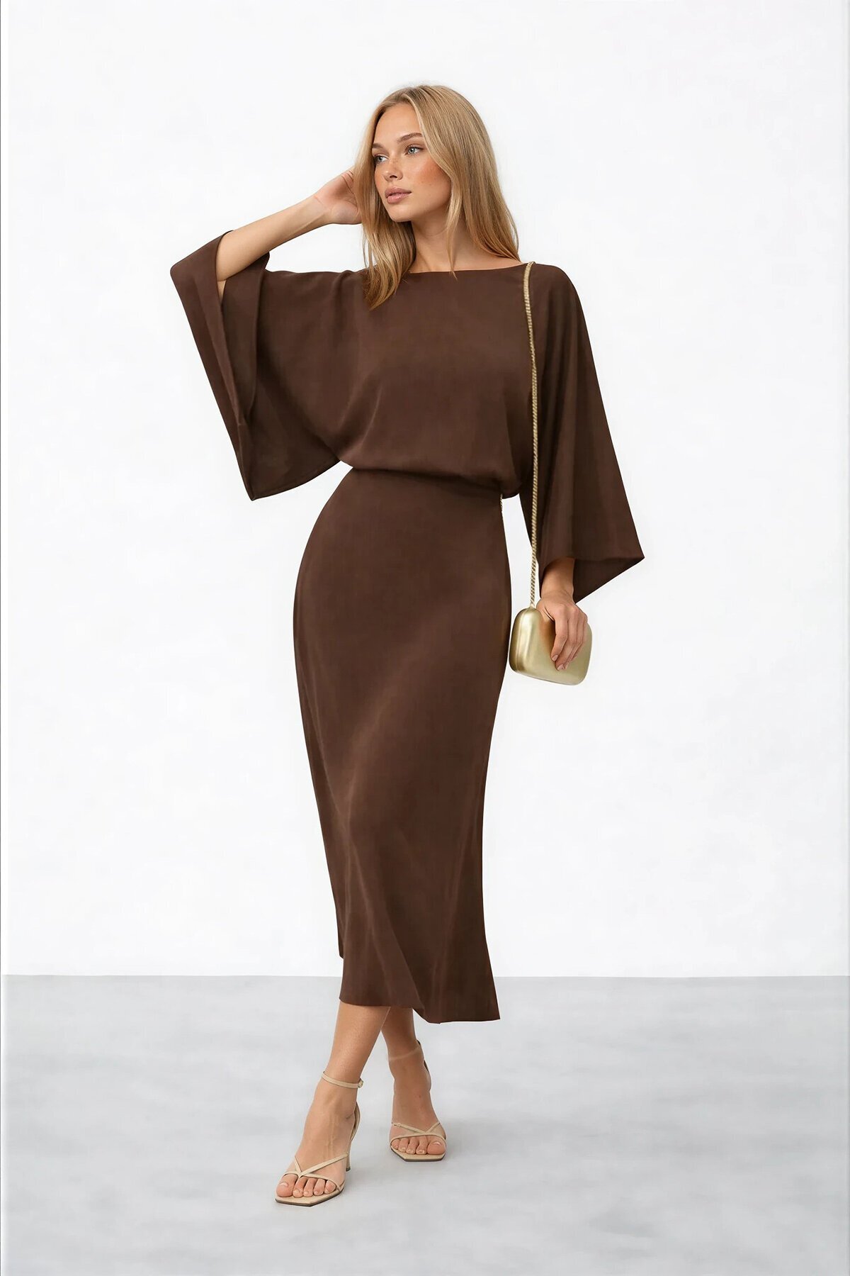 Salaş Kesim Yarasa Kol Uzun Elbise