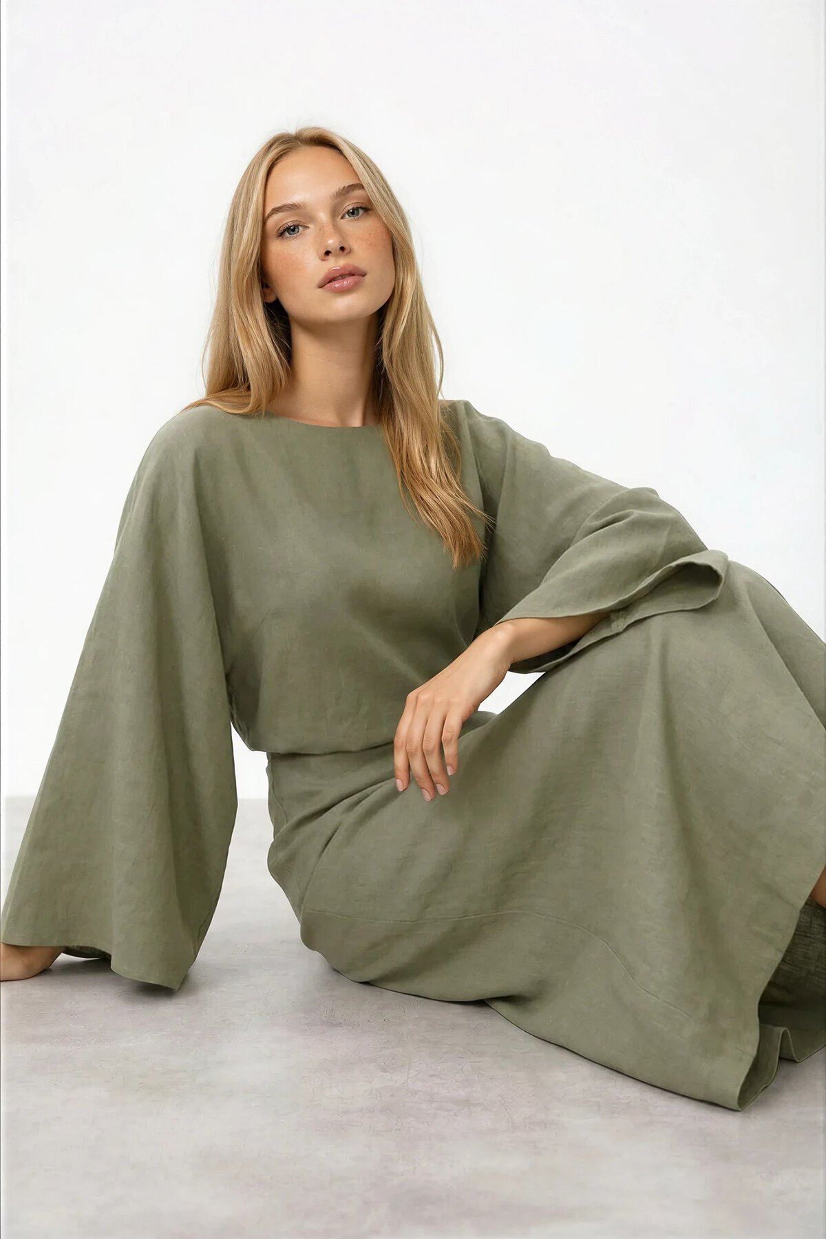 Salaş Kesim Yarasa Kol Uzun Elbise