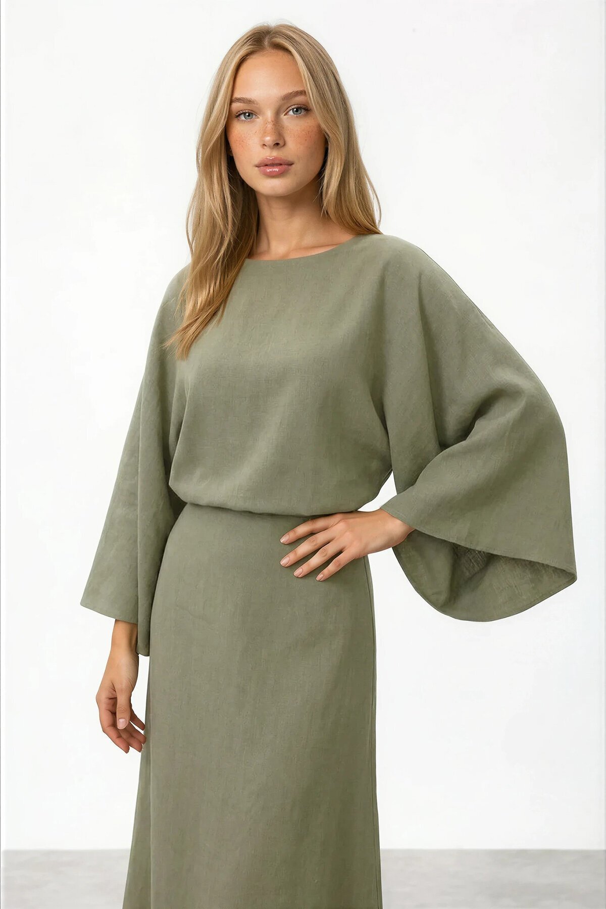 Salaş Kesim Yarasa Kol Uzun Elbise