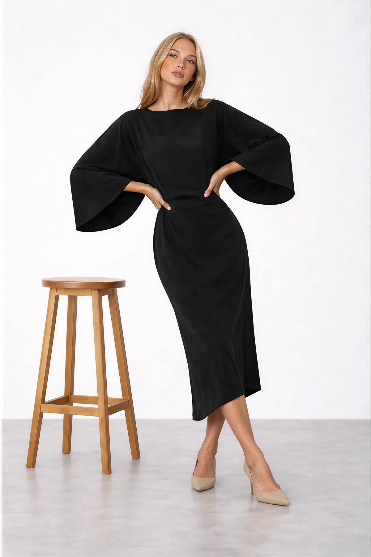 Salaş Kesim Yarasa Kol Uzun Elbise