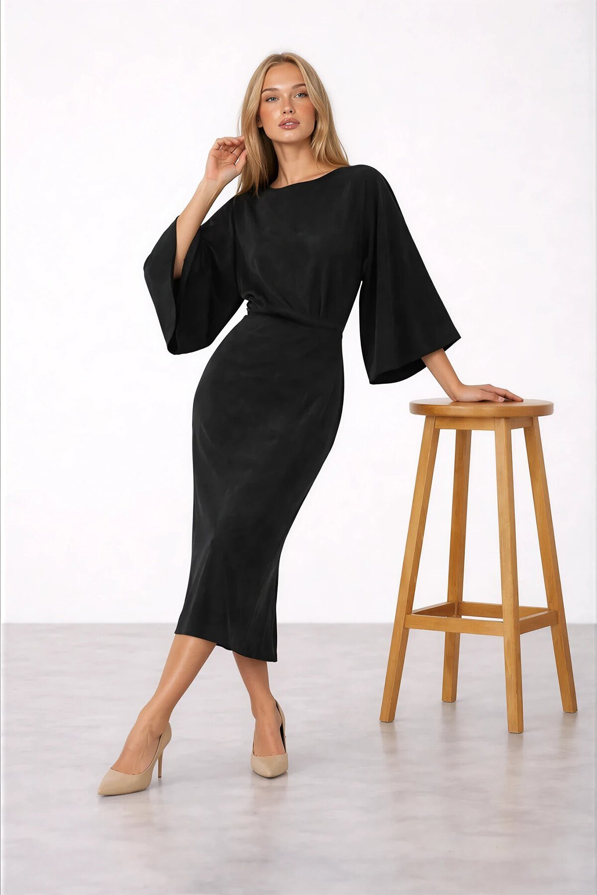 Salaş Kesim Yarasa Kol Uzun Elbise