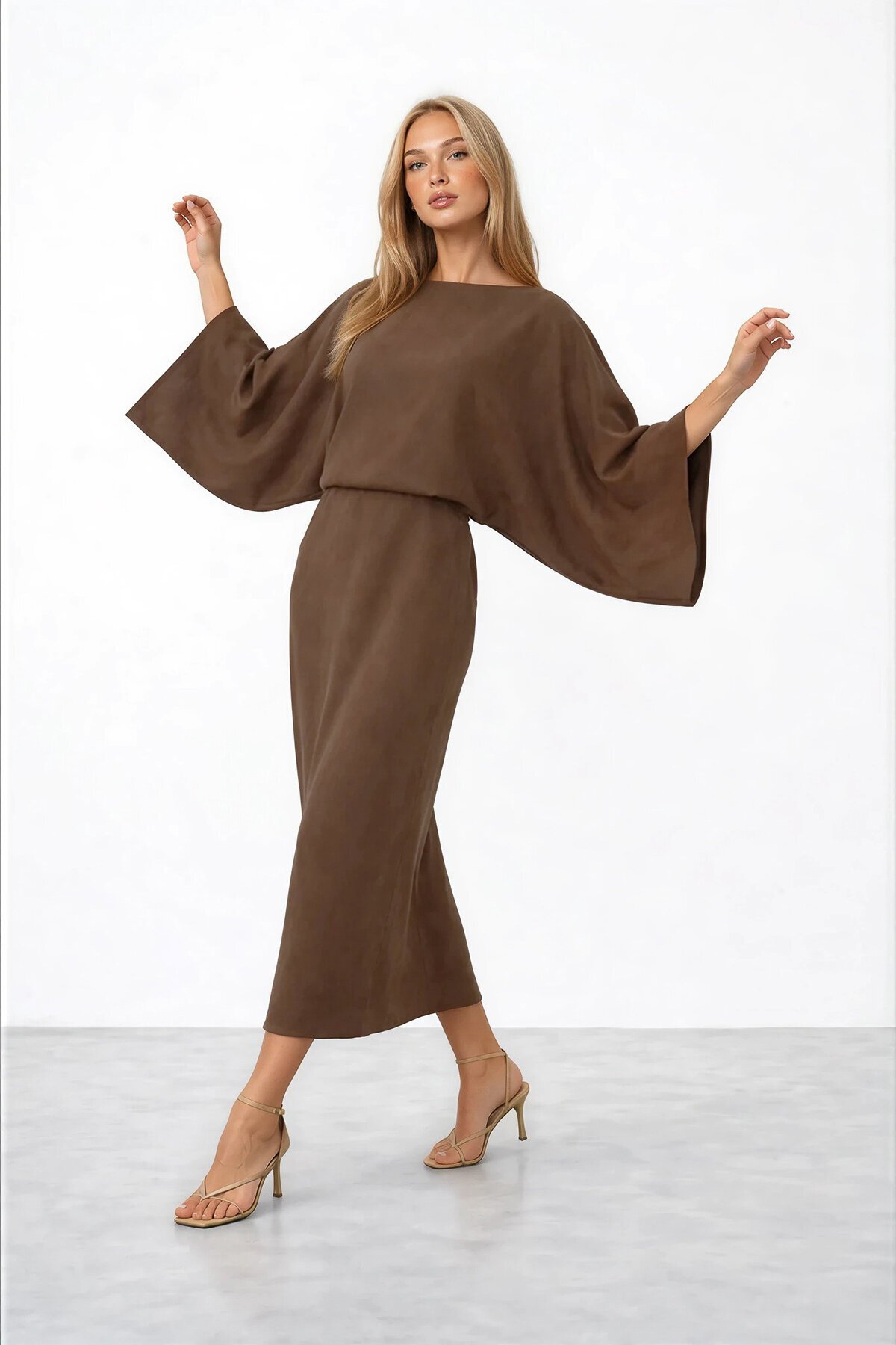 Salaş Kesim Yarasa Kol Uzun Elbise