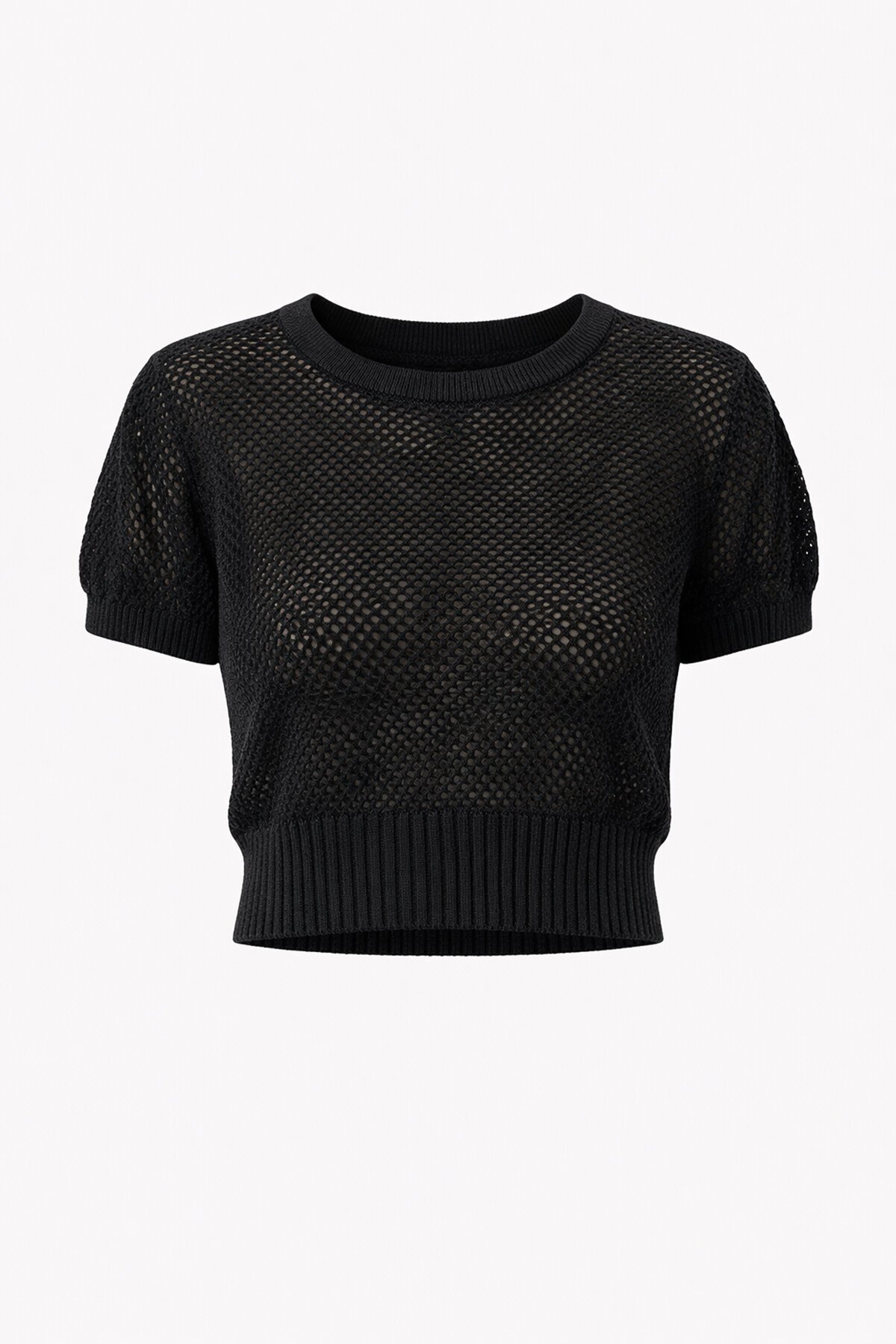 Siyah Beli Gipeli Ajurlu Crop Bluz