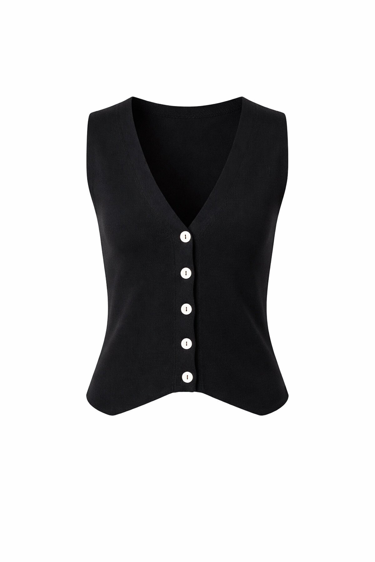 Siyah V Yaka Düğmeli Yazlık Triko Yelek