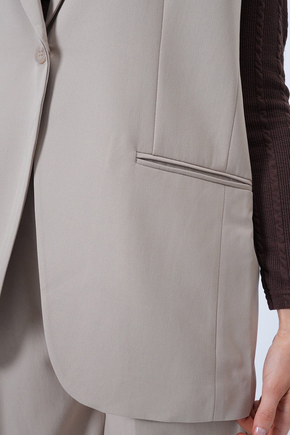 Tek Düğmeli Çift Cepli Astarlı Yelek Pantolon Takım