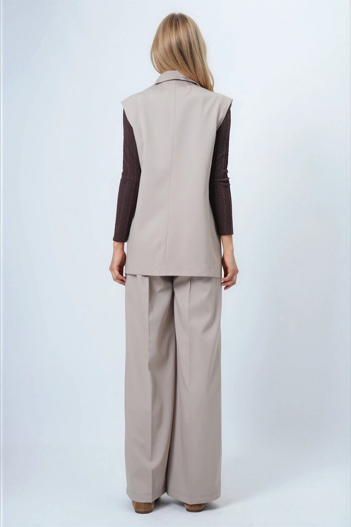 Tek Düğmeli Çift Cepli Astarlı Yelek Pantolon Takım
