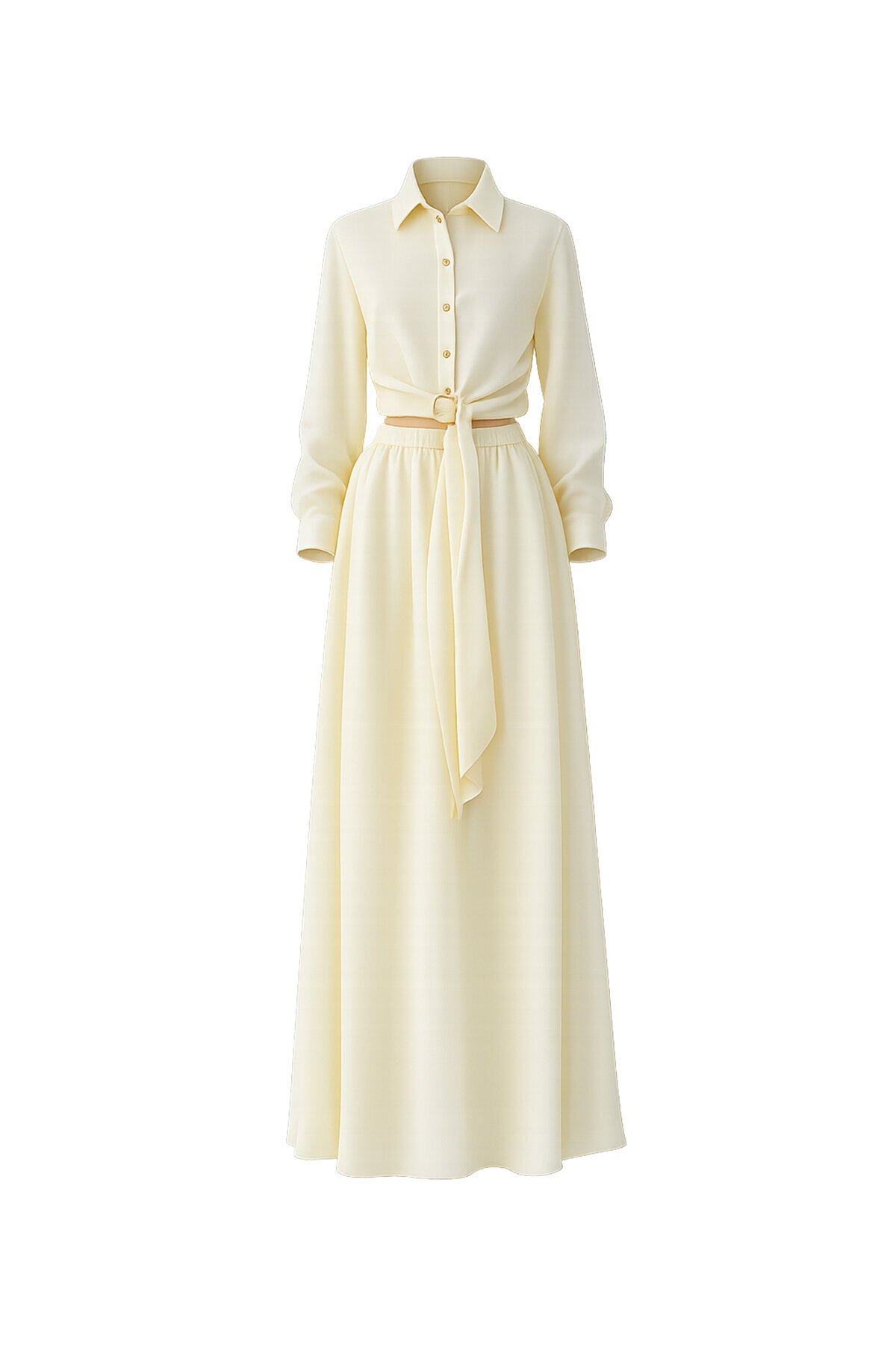 Toka Detaylı Gömlek Ve Beli Lastikli Etek Takım