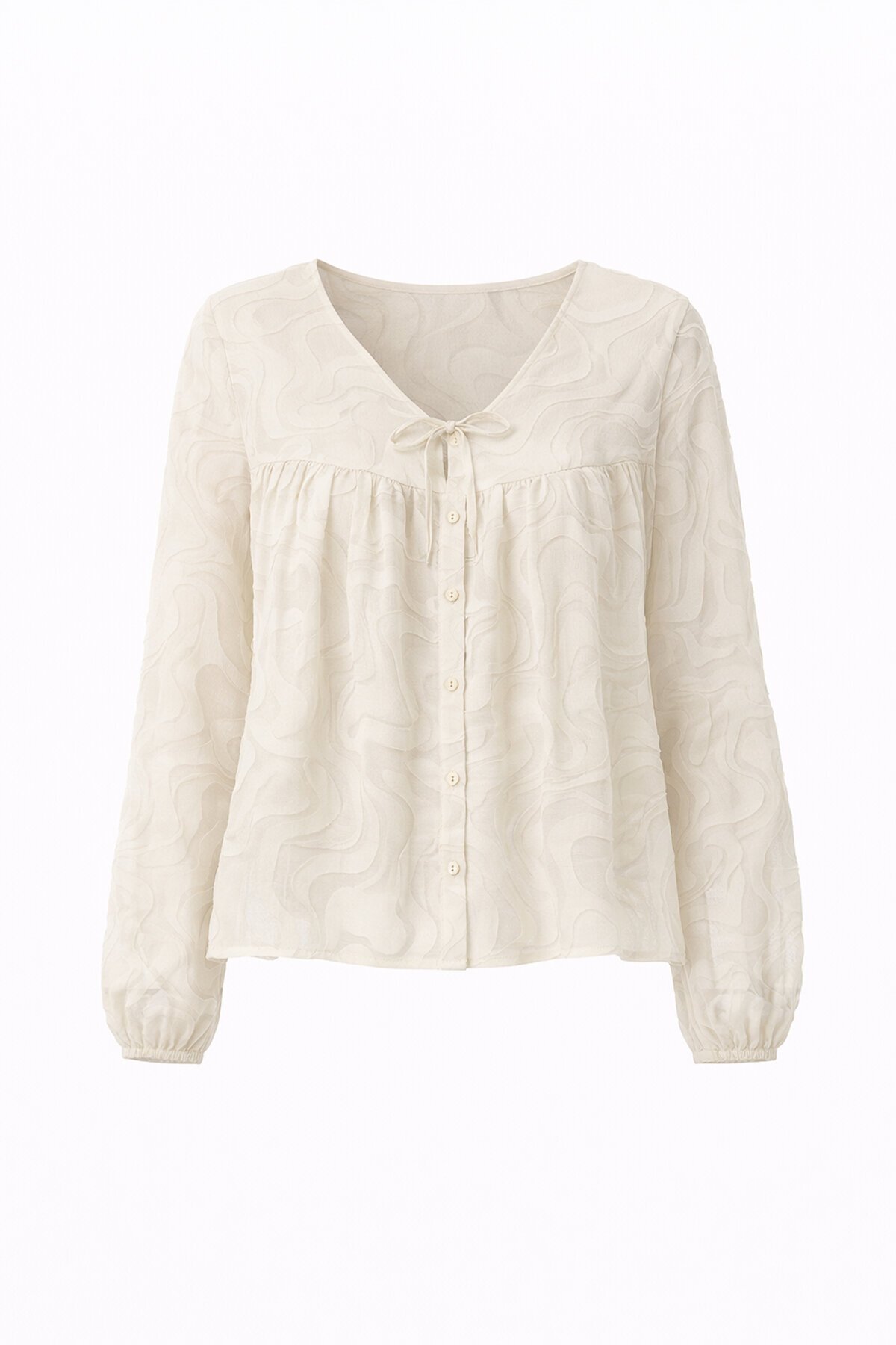 V Yaka Bağlamalı Ve Düğmeli Bluz