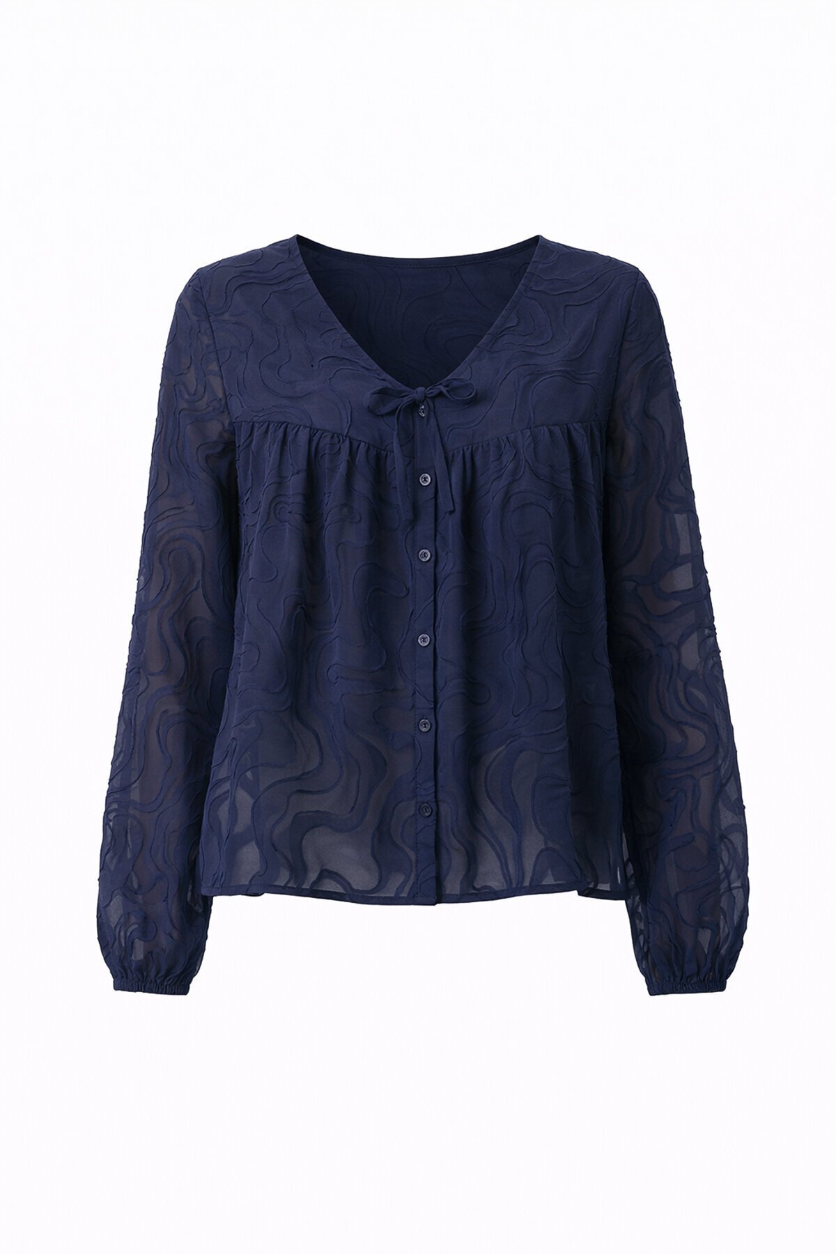 V Yaka Bağlamalı Ve Düğmeli Bluz