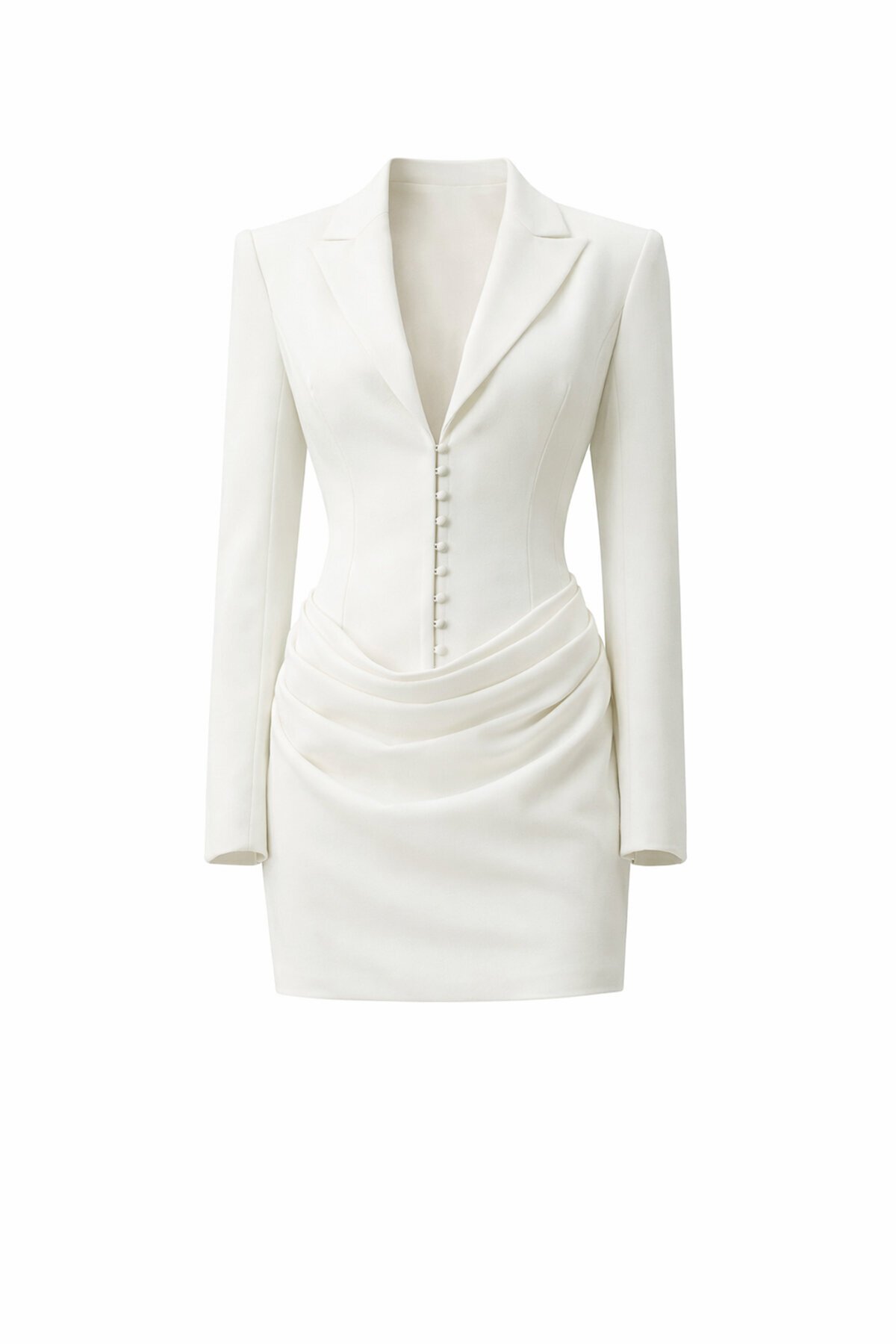 V Yaka Düğmeli Mini Elbise