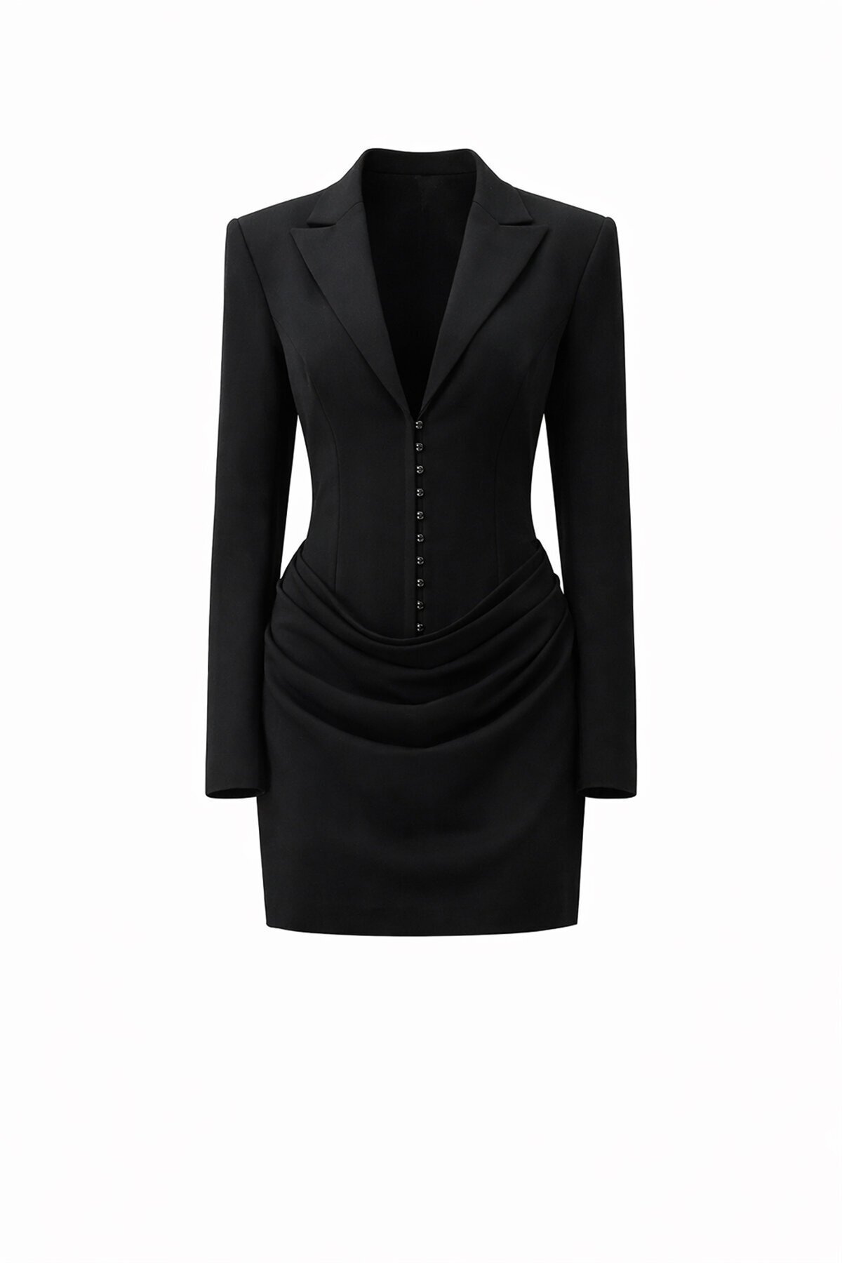 V Yaka Düğmeli Mini Elbise