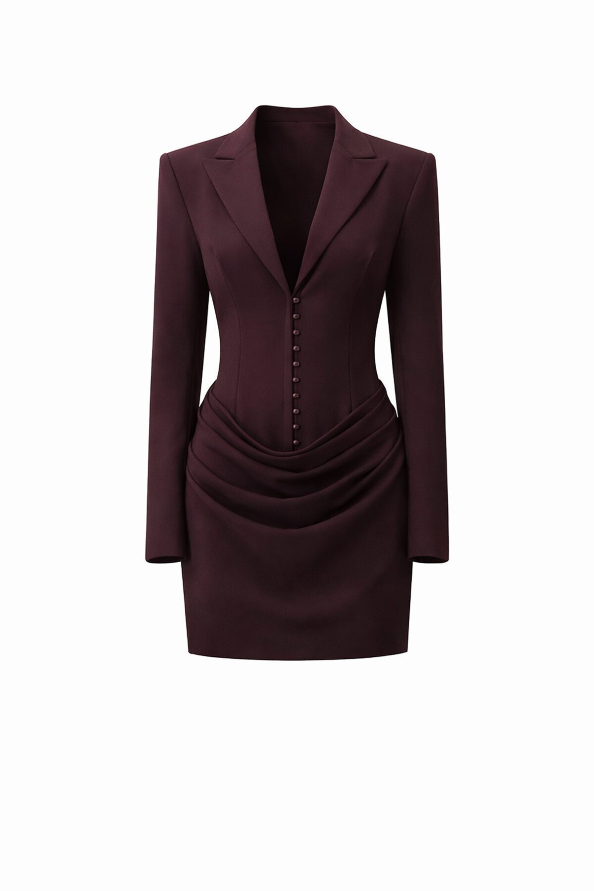 V Yaka Düğmeli Mini Elbise