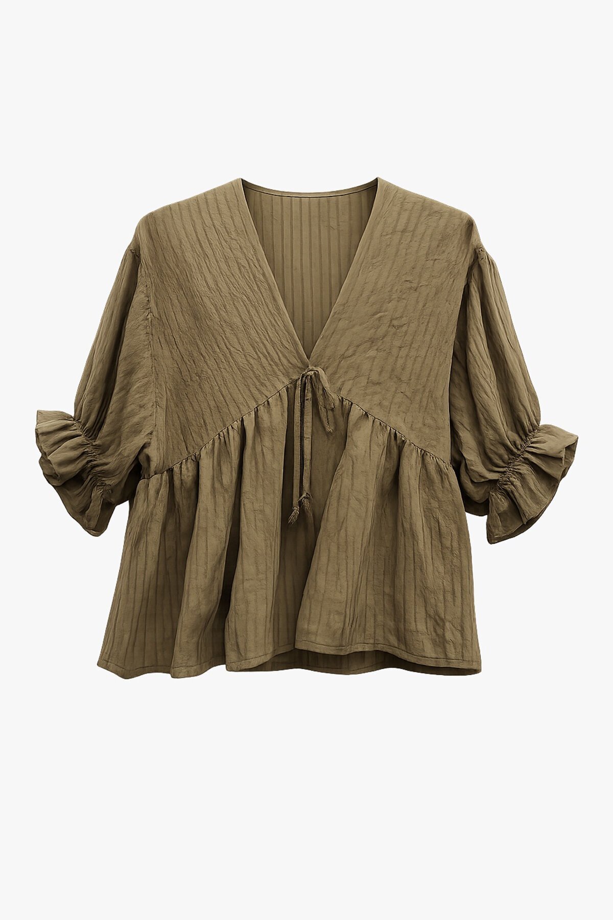 V Yaka Fırfırlı Bluz