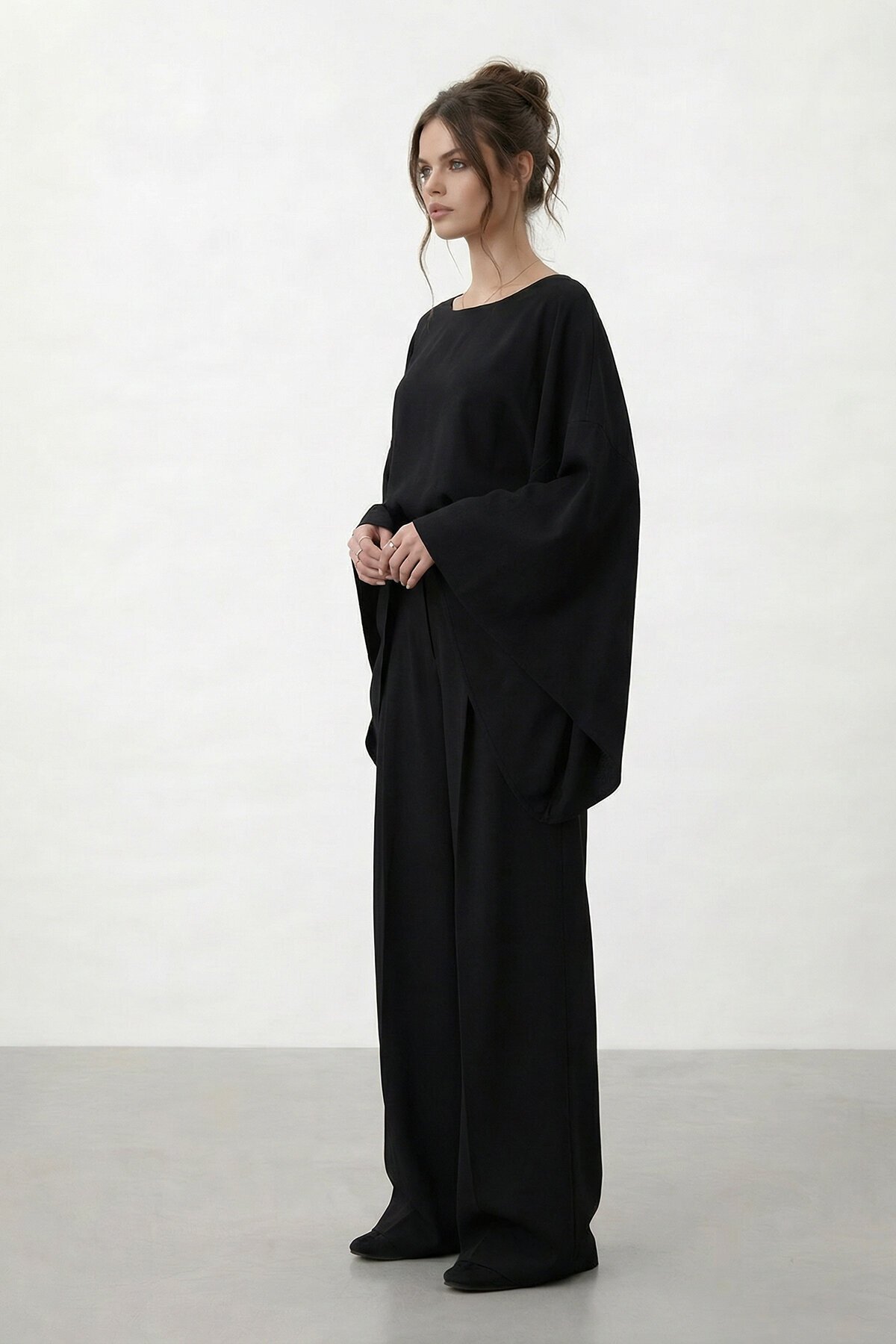 Yarasa Kol Bisiklet Yaka Bel Bol Paça Takım