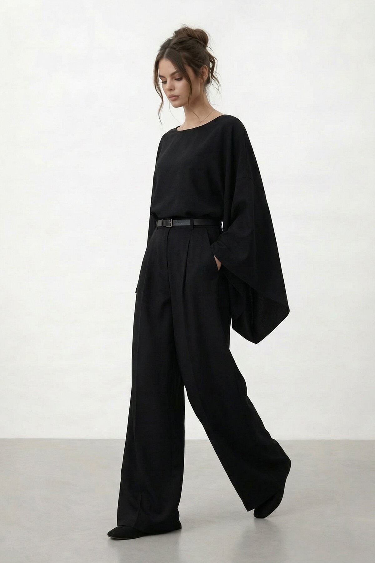 Yarasa Kol Bisiklet Yaka Bel Bol Paça Takım