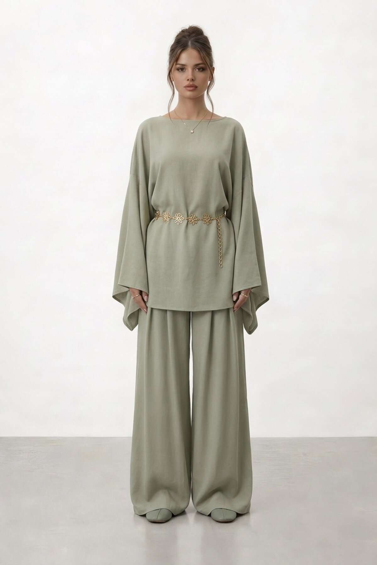 Yarasa Kol Bisiklet Yaka Bel Bol Paça Takım