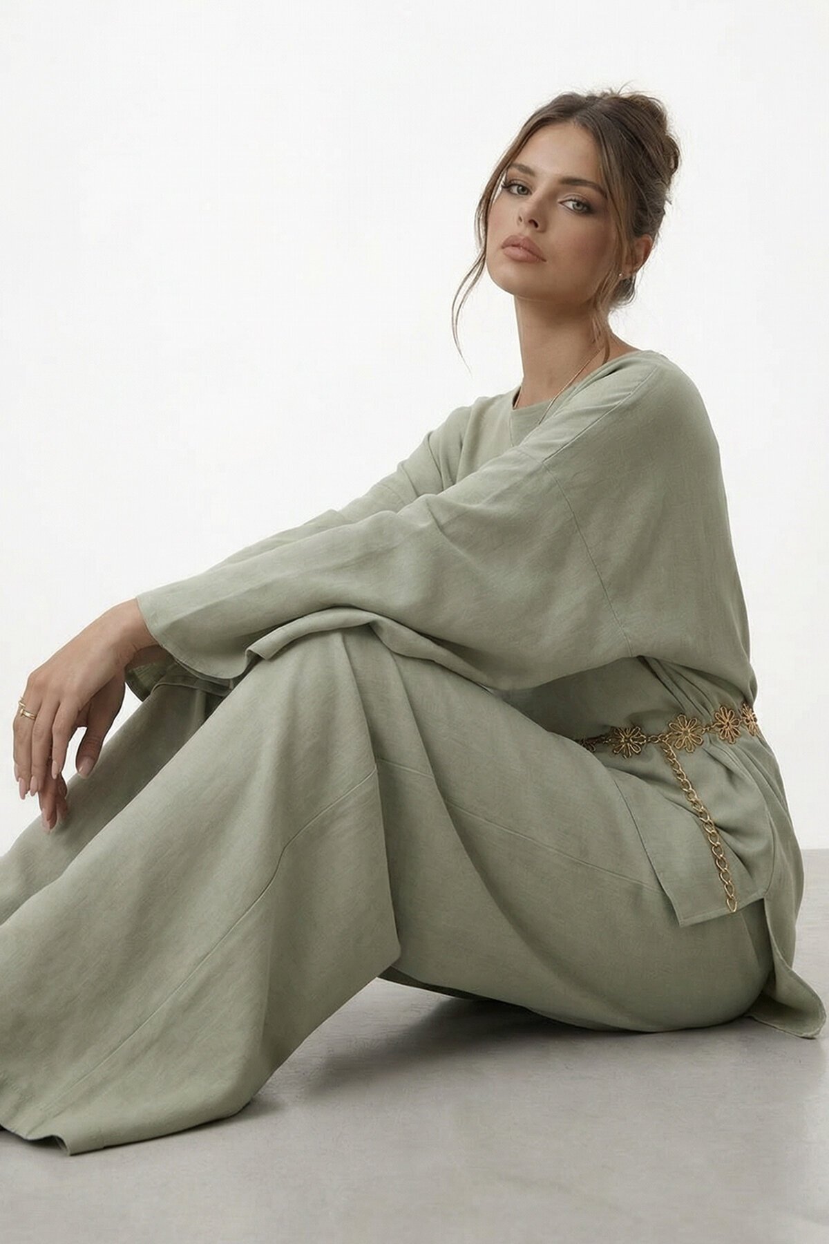 Yarasa Kol Bisiklet Yaka Bel Bol Paça Takım