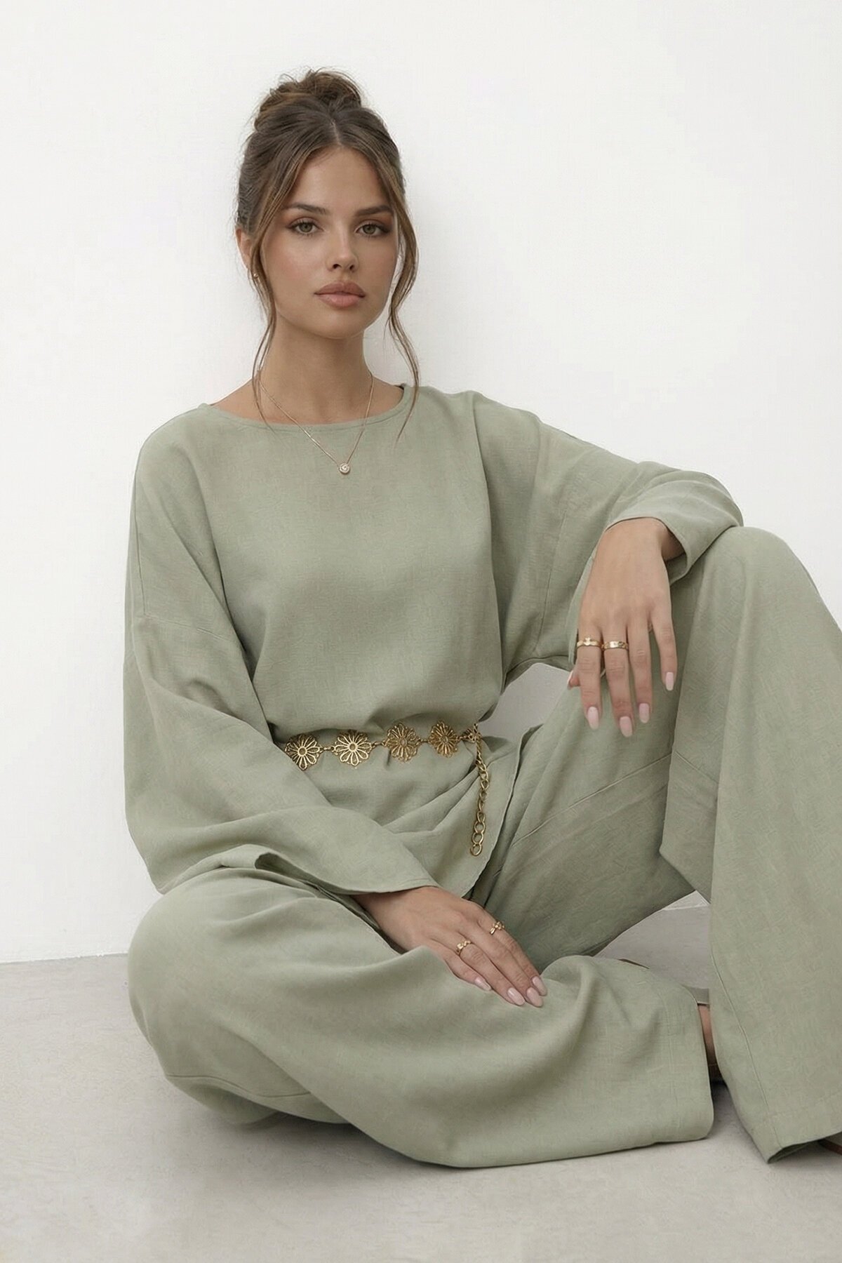 Yarasa Kol Bisiklet Yaka Bel Bol Paça Takım