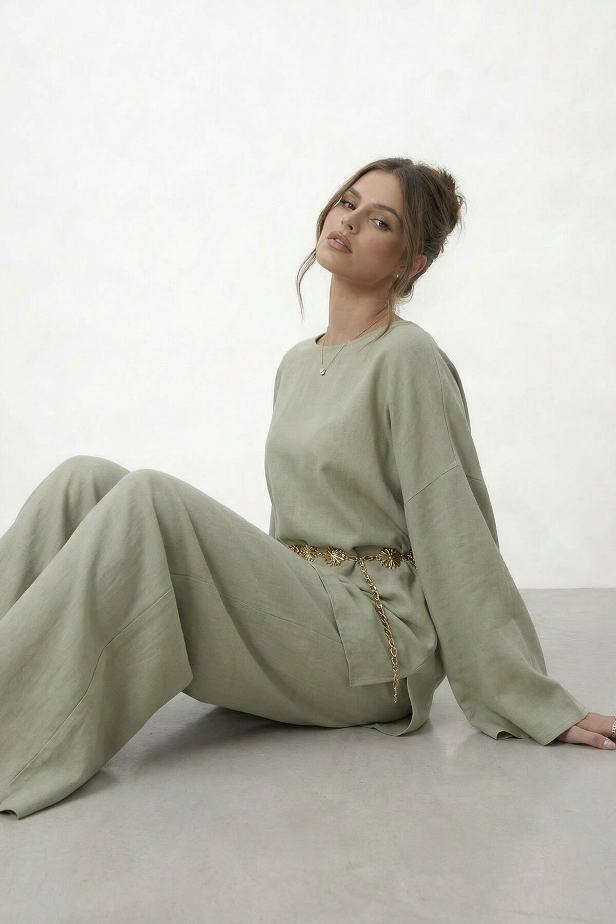 Yarasa Kol Bisiklet Yaka Bel Bol Paça Takım