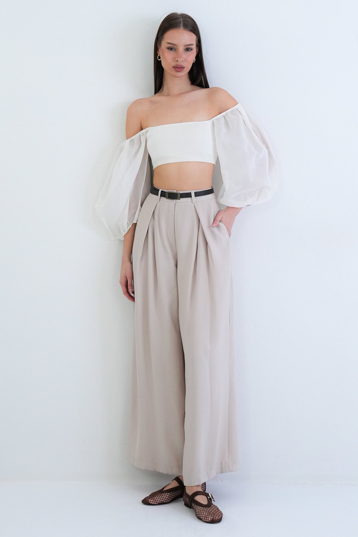 Yüksek Bel Pileli Pantolon