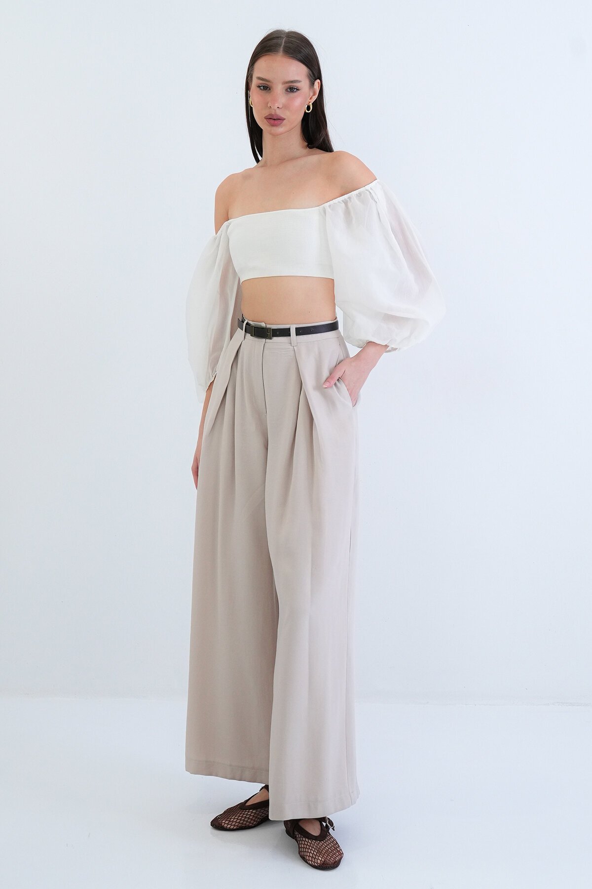 Yüksek Bel Pileli Pantolon