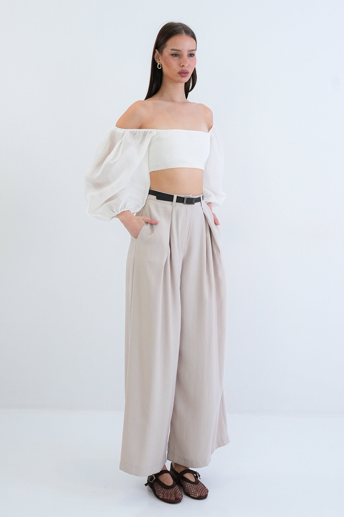 Yüksek Bel Pileli Pantolon