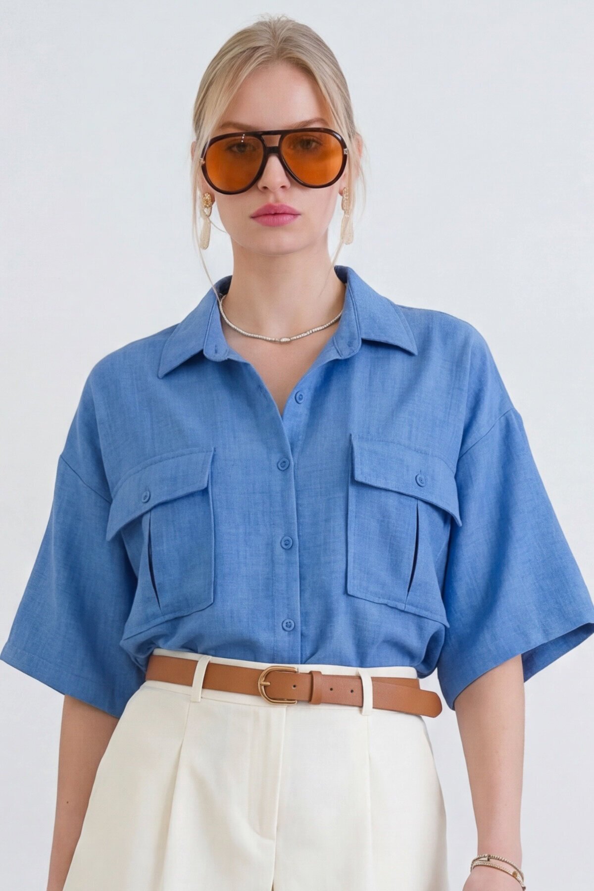 Zarf Cepli Sofia Keten Gömlek