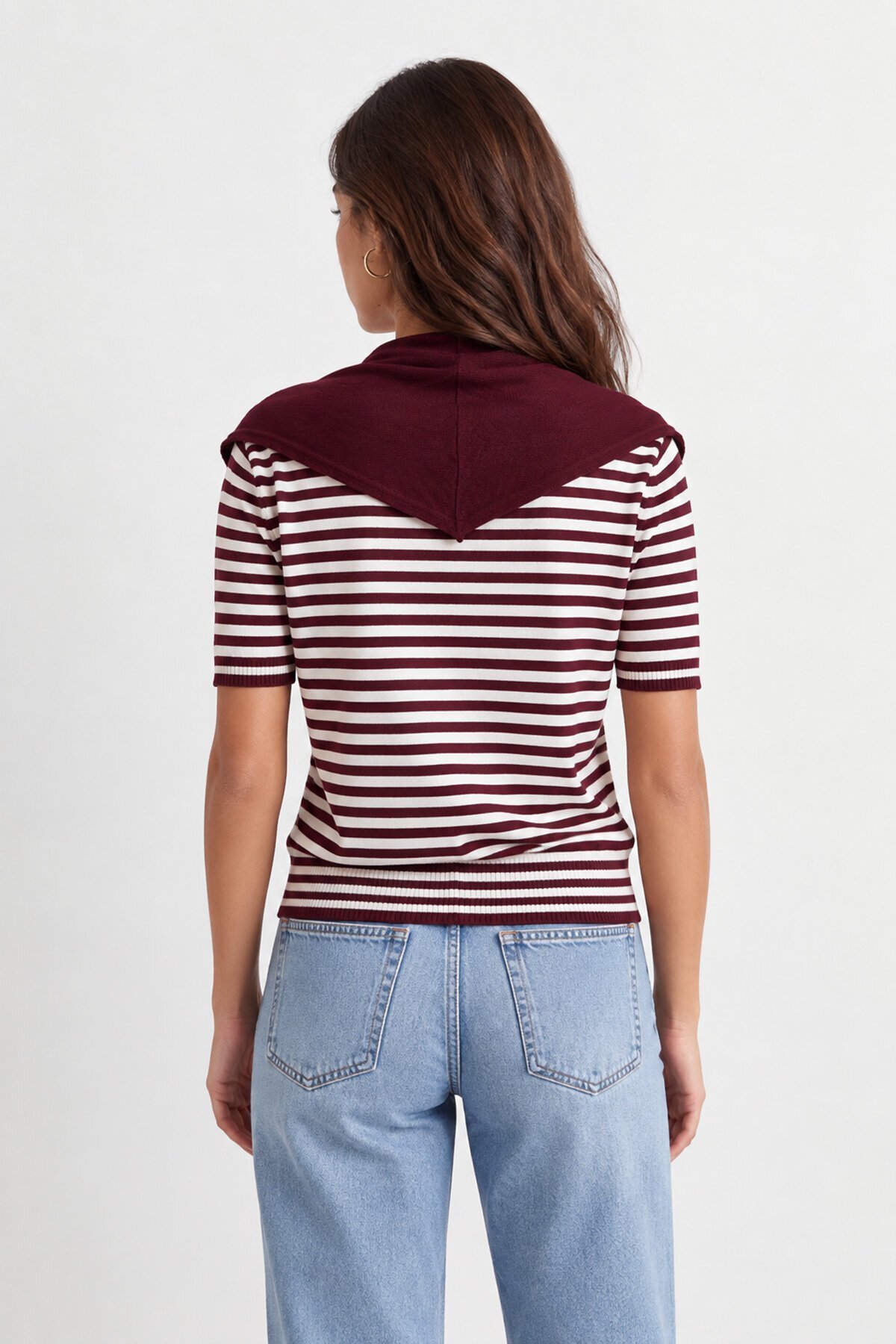 Aksesuarlı Desenli Bisiklet Yaka Triko Bluz