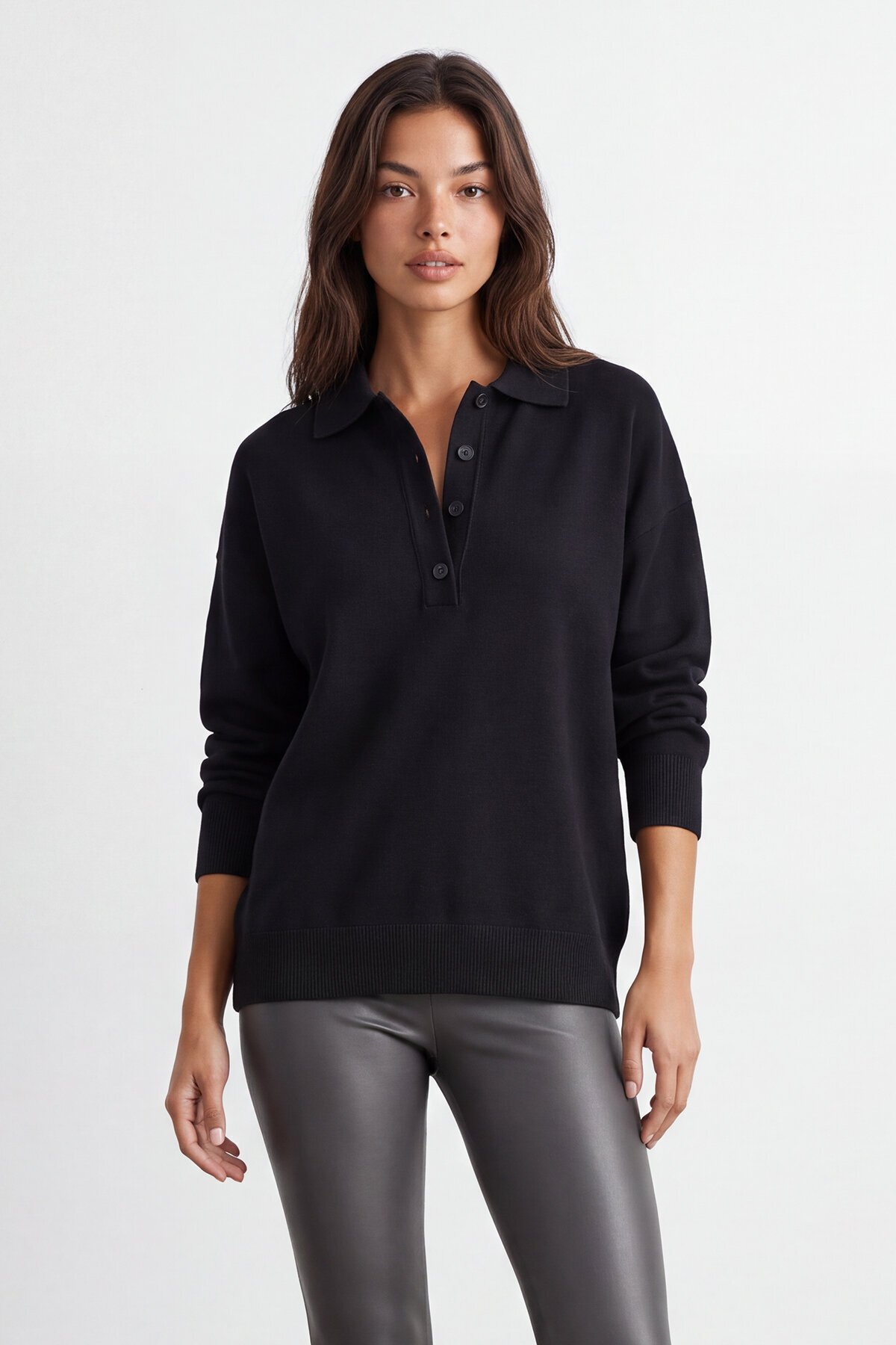 Basic Polo Yaka Triko Kazak