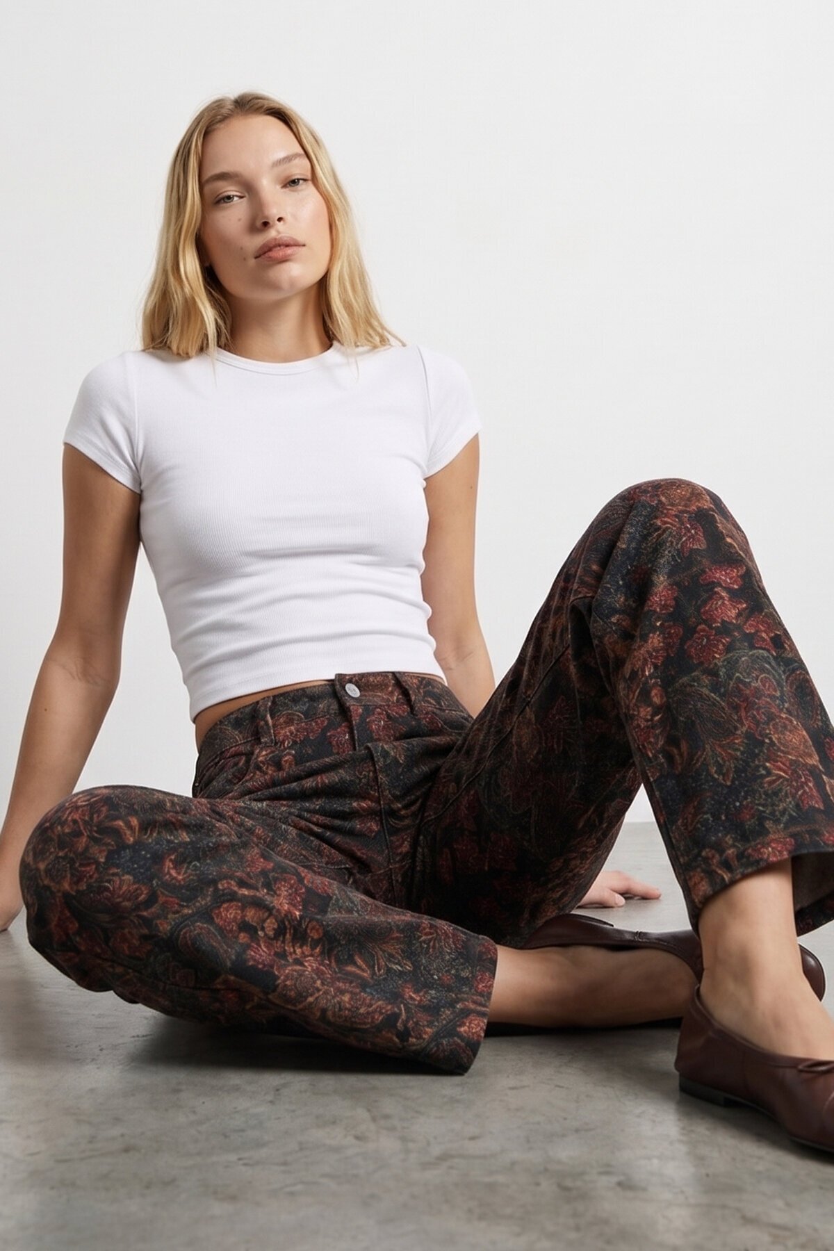 Baskılı Denim Pantolon