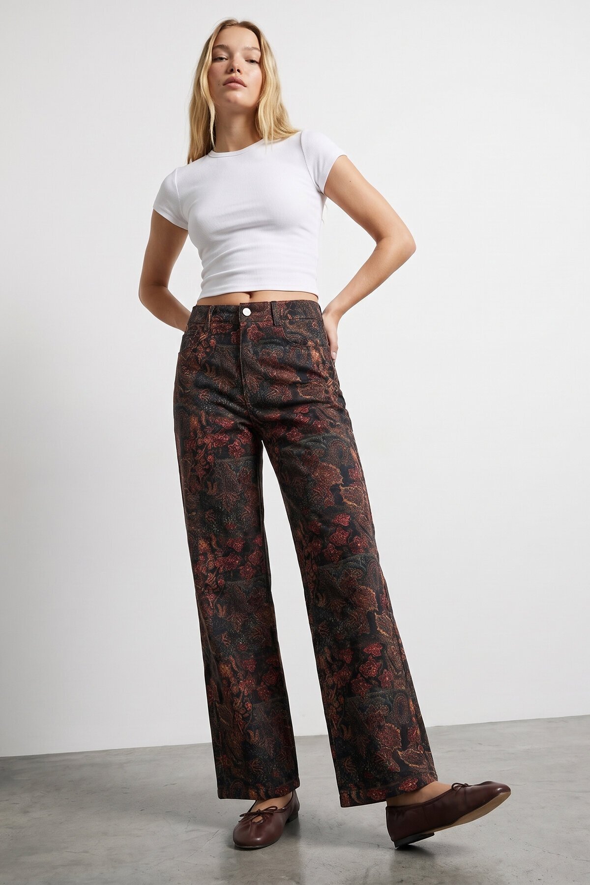 Baskılı Denim Pantolon