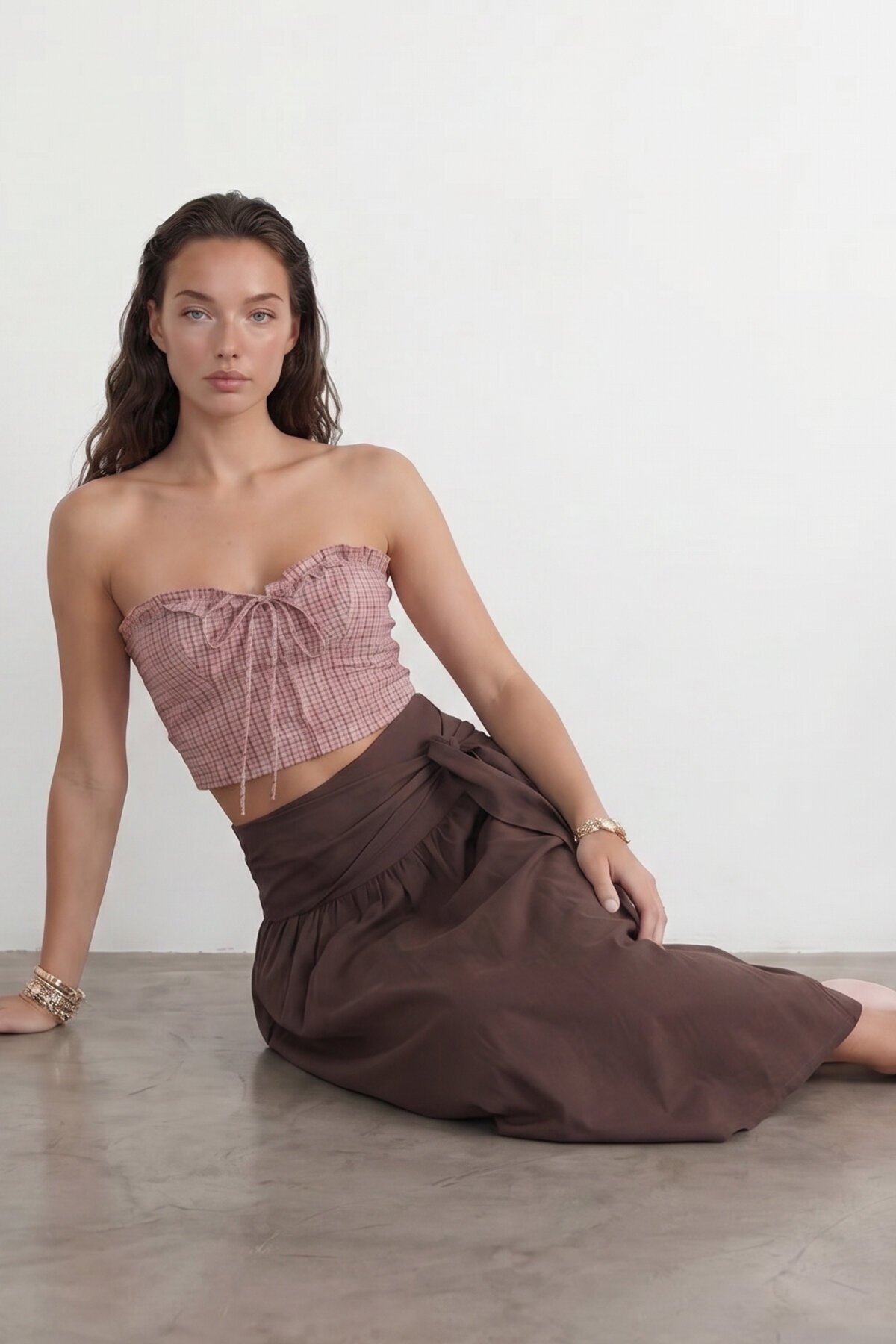 Beli Bağlamalı Fermuarlı İçi Astarlı Midi Poplin Etek