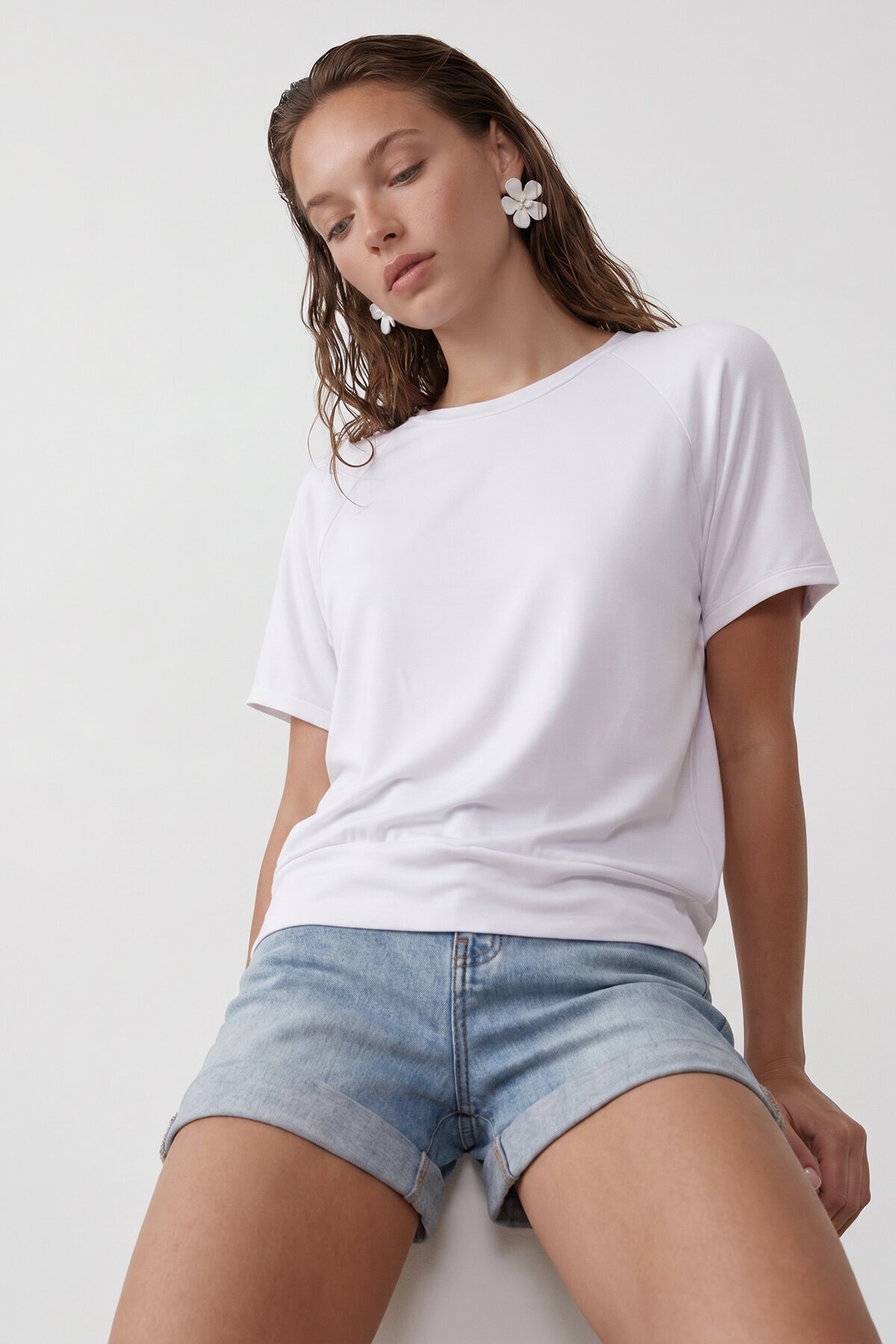 Bisiklet Yaka Reglan Kol Oversize T-Shırt