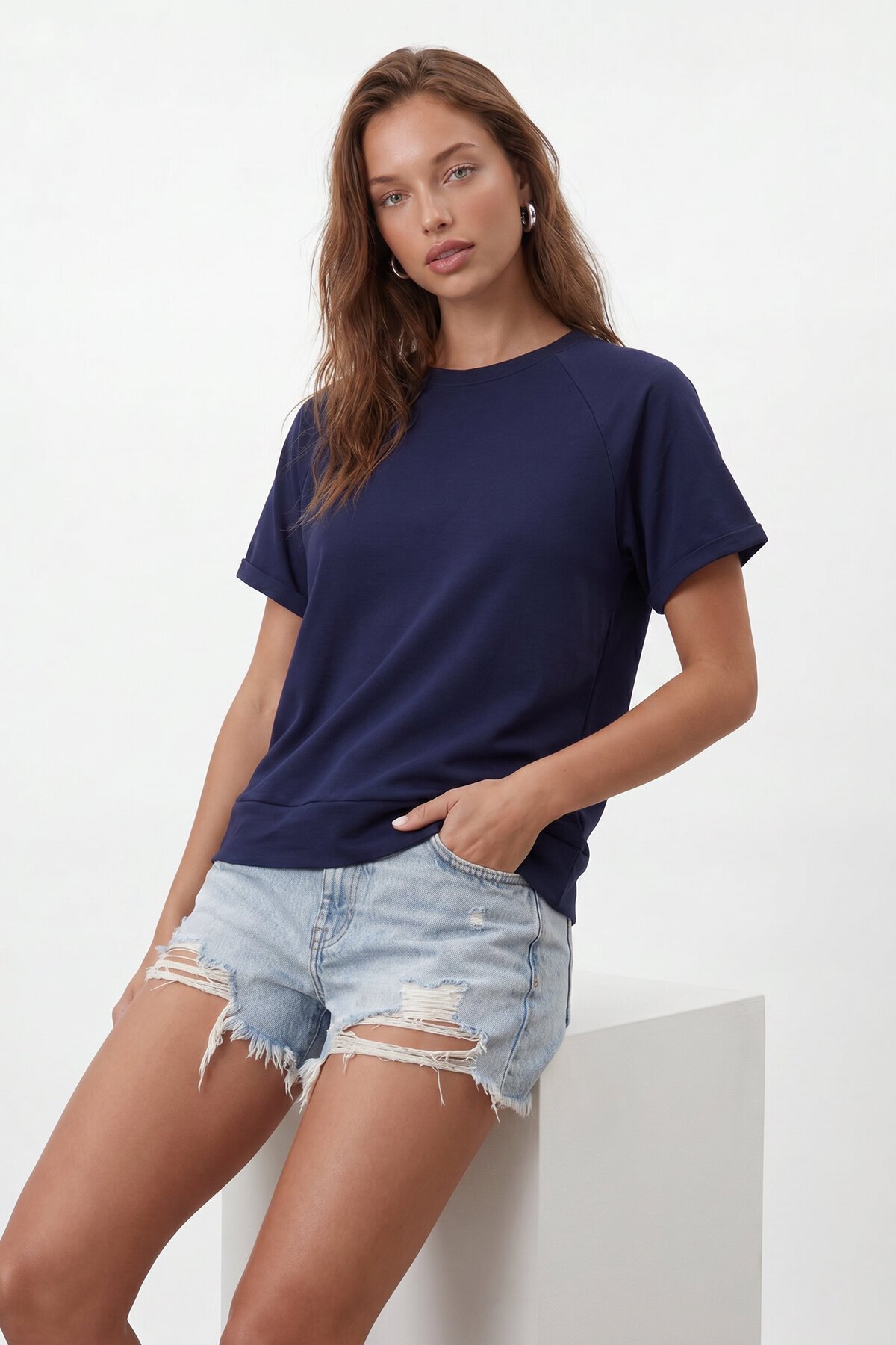 Bisiklet Yaka Reglan Kol Oversize T-Shırt