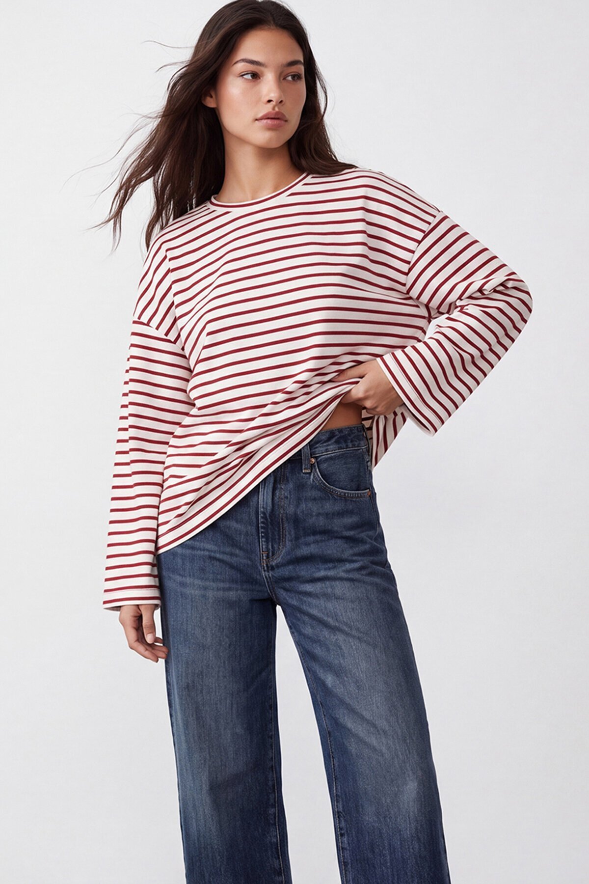 Çizgili Oversize Sweat