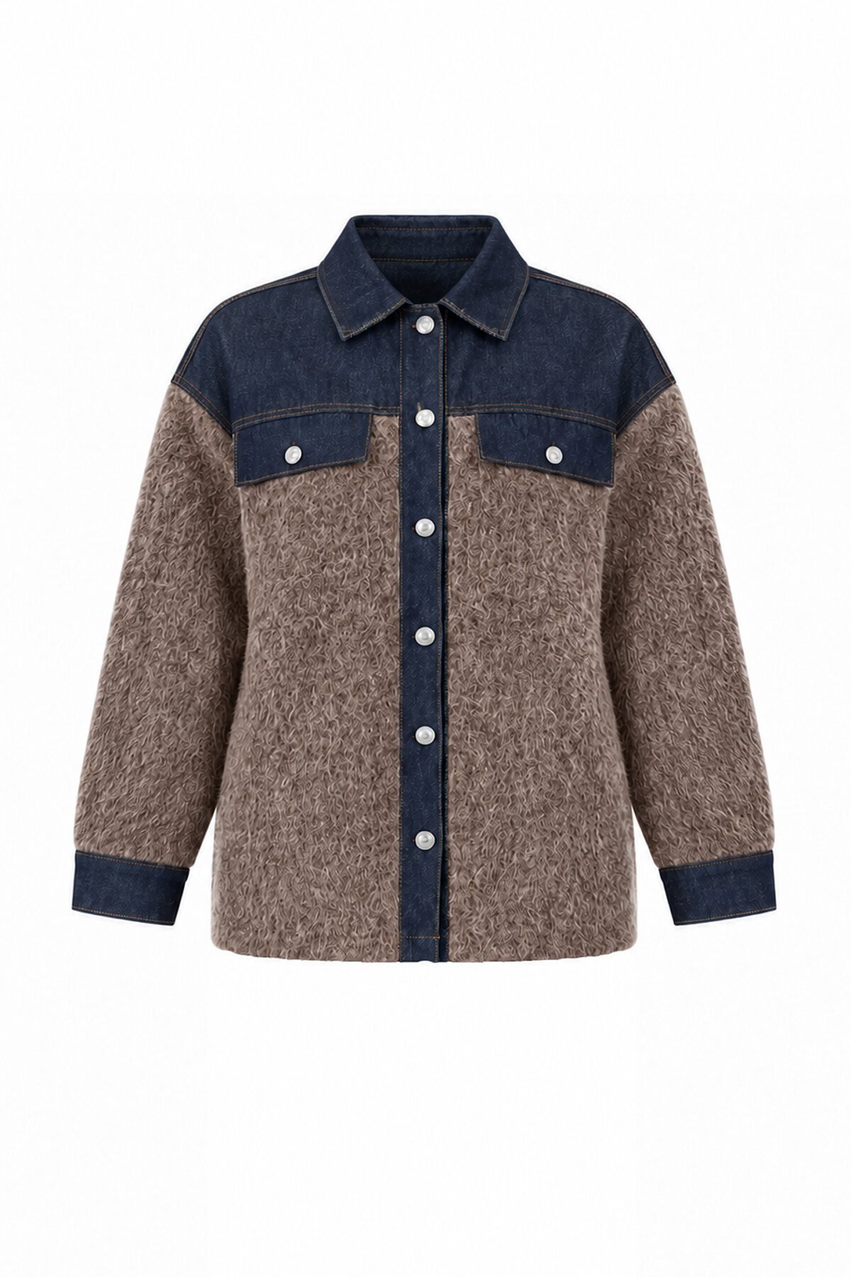 Denim Garnili Buklet Ceket